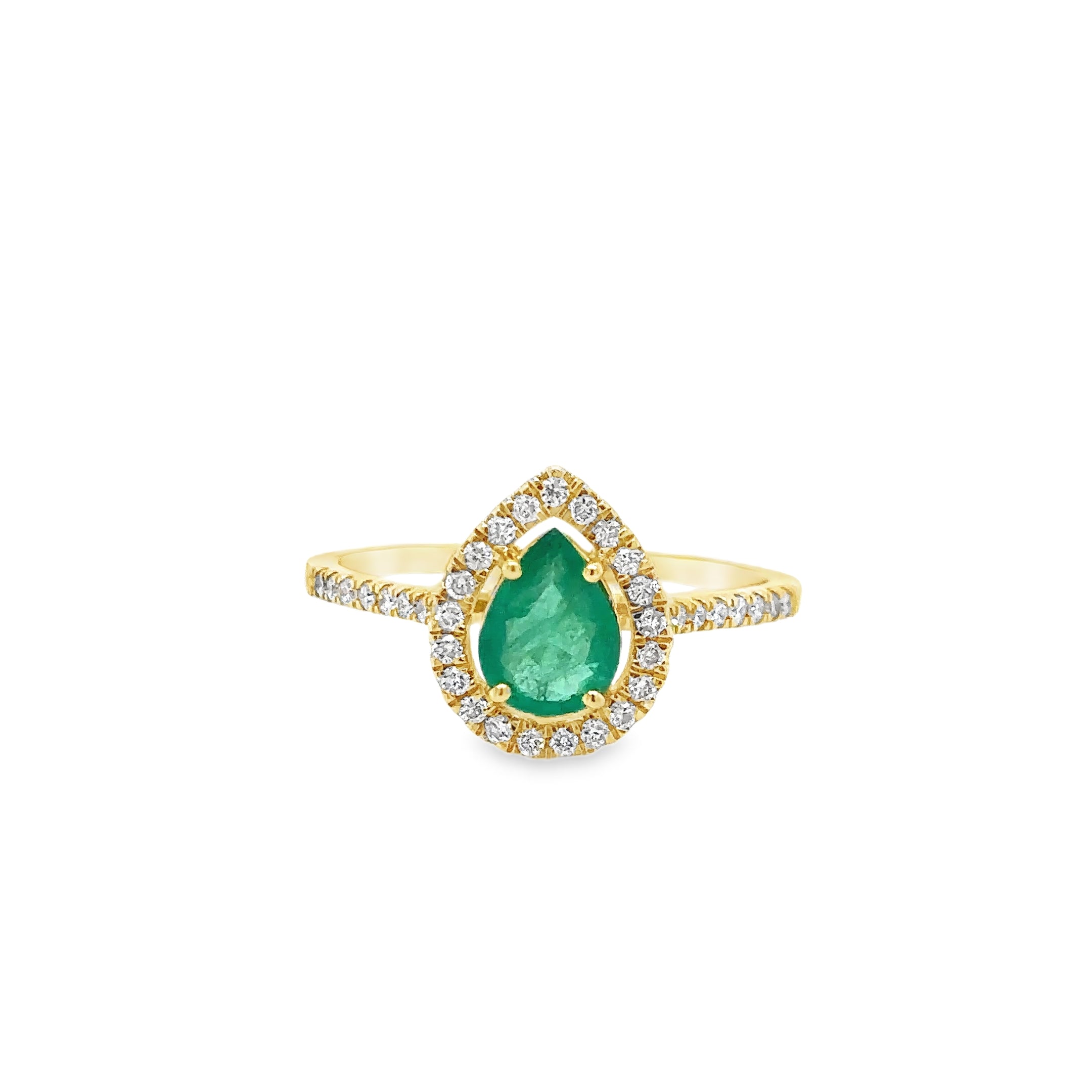 Anillo De Oro Amarillo De 14K Con Esmeraldas Y Diamantes 1.32 Ct.