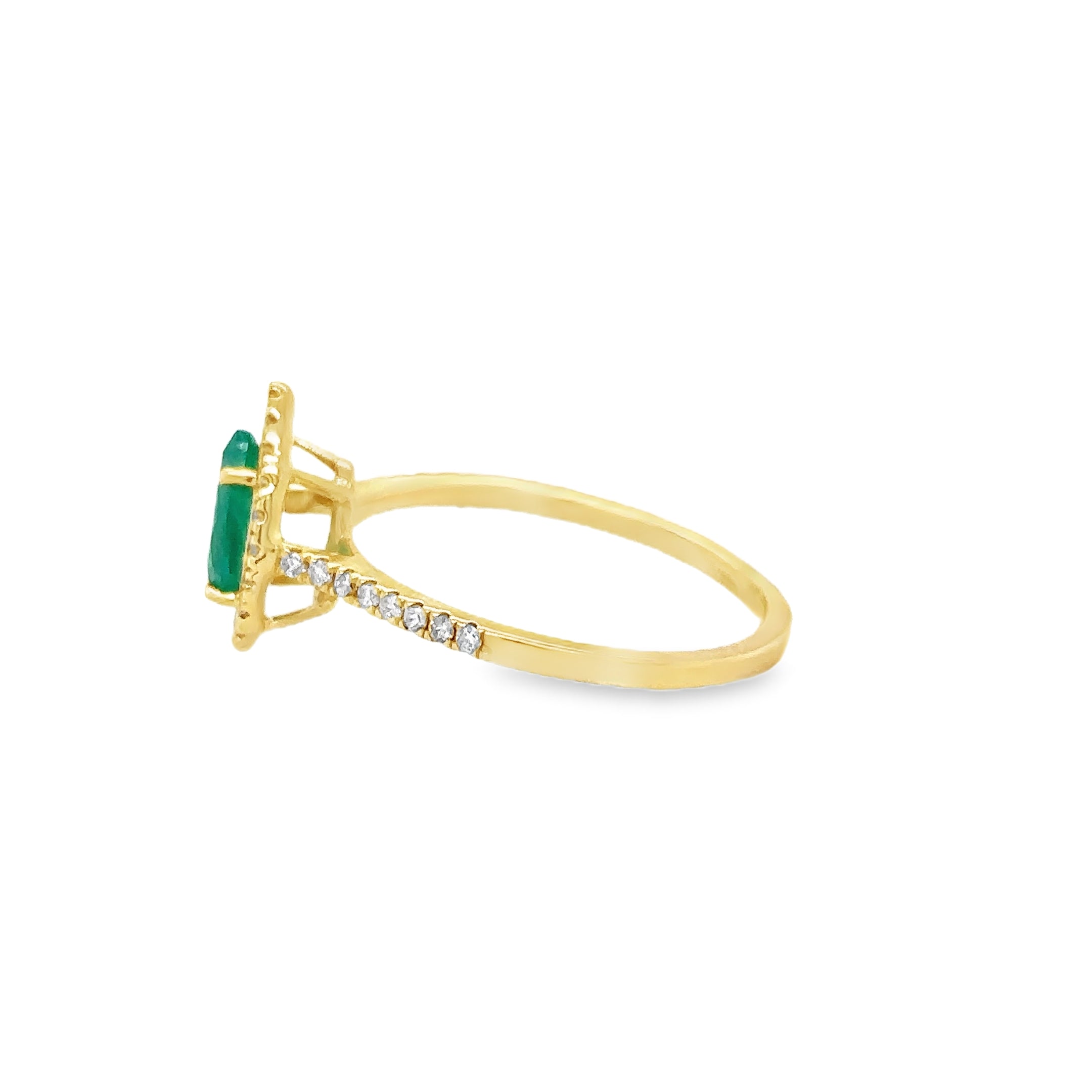 Anillo De Oro Amarillo De 14K Con Esmeraldas Y Diamantes 1.32 Ct.