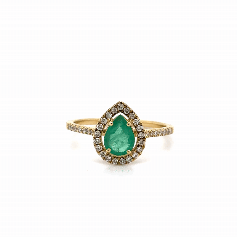 Anillo De Oro Amarillo De 14K Con Esmeraldas Y Diamantes 1.32 Ct.