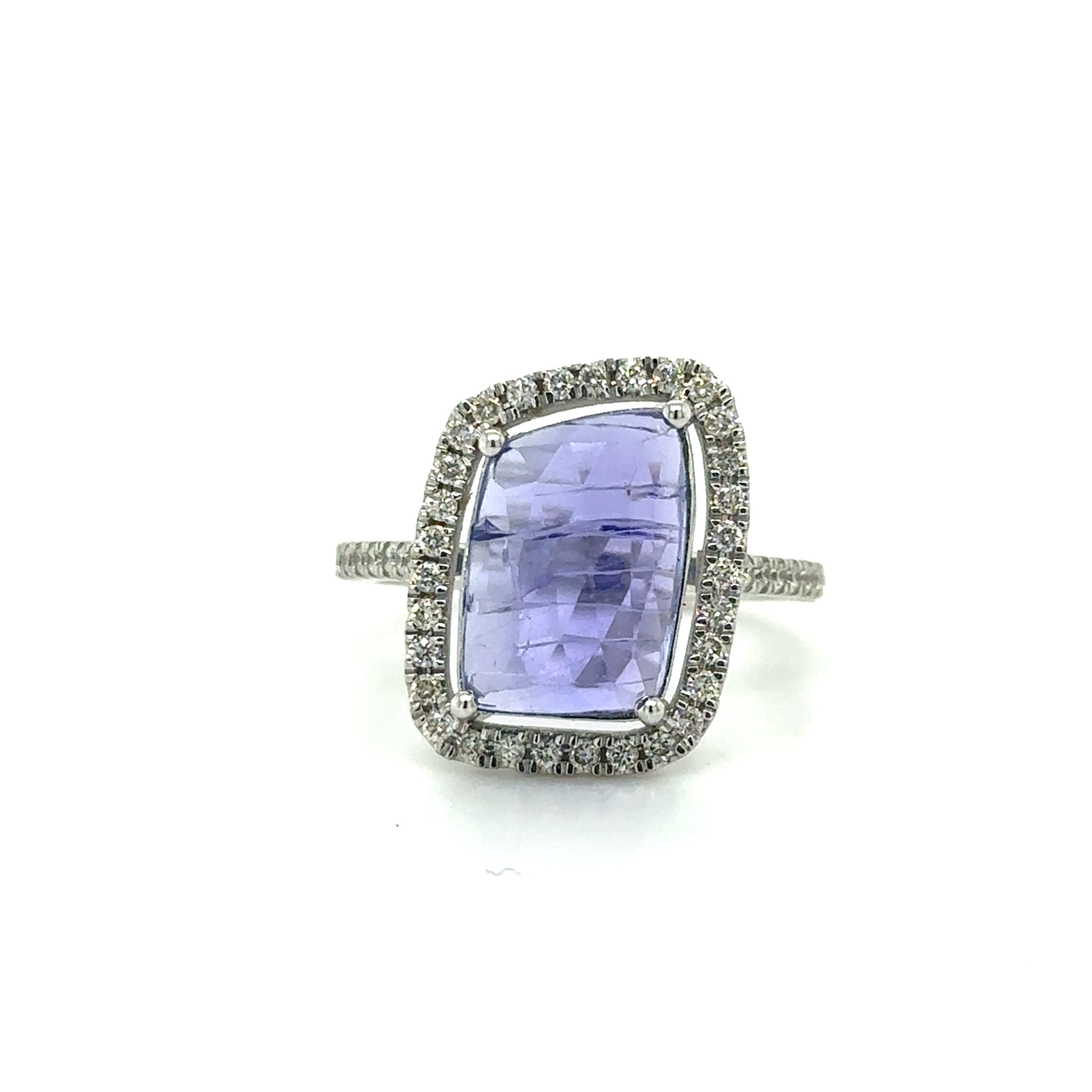 Anillo Tanzanita Y Diamantes De Oro Blanco De 14 Kt 4.62 Ct.