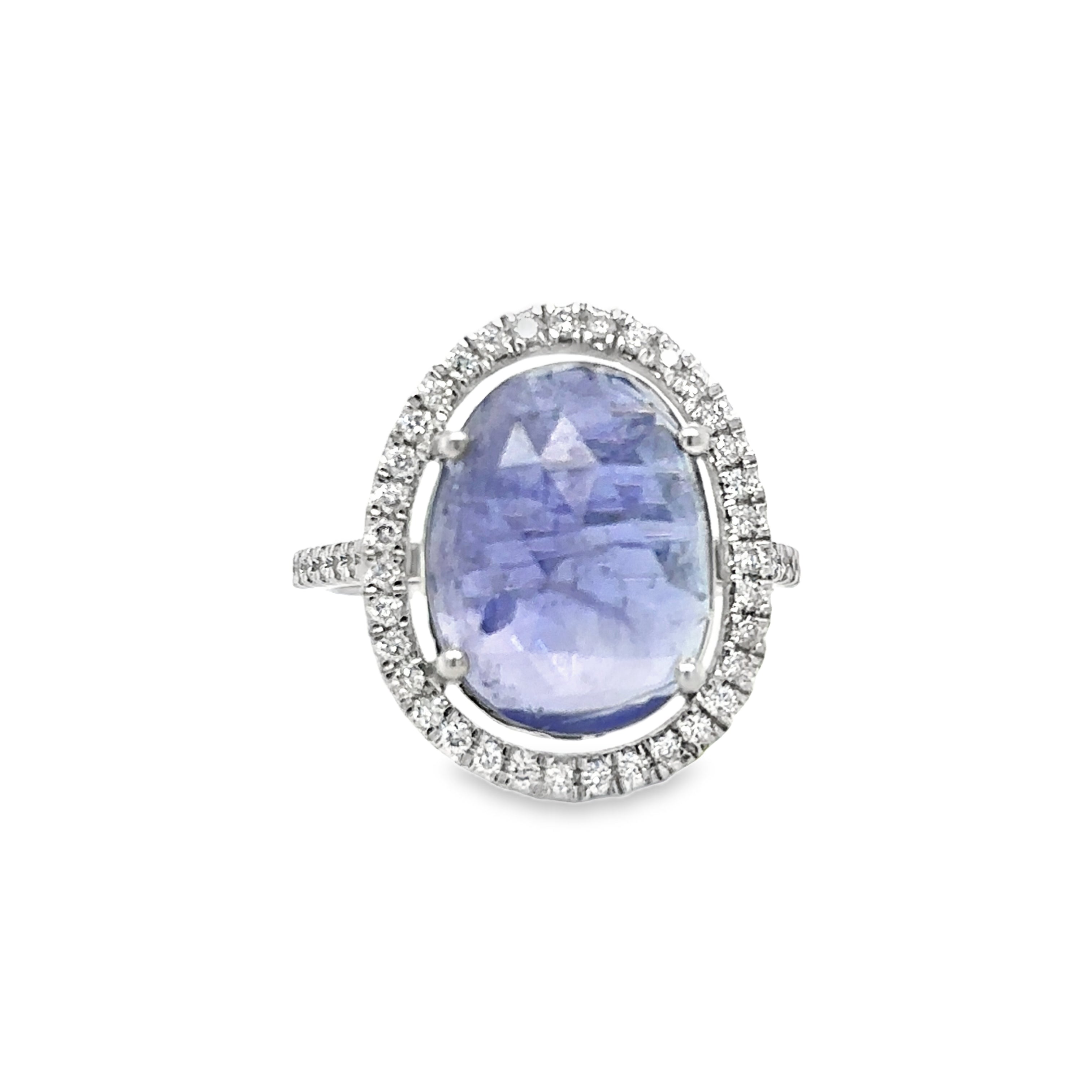 Anillo Tanzanita Y Diamantes De Oro Blanco De 14K 6.33 Ct.