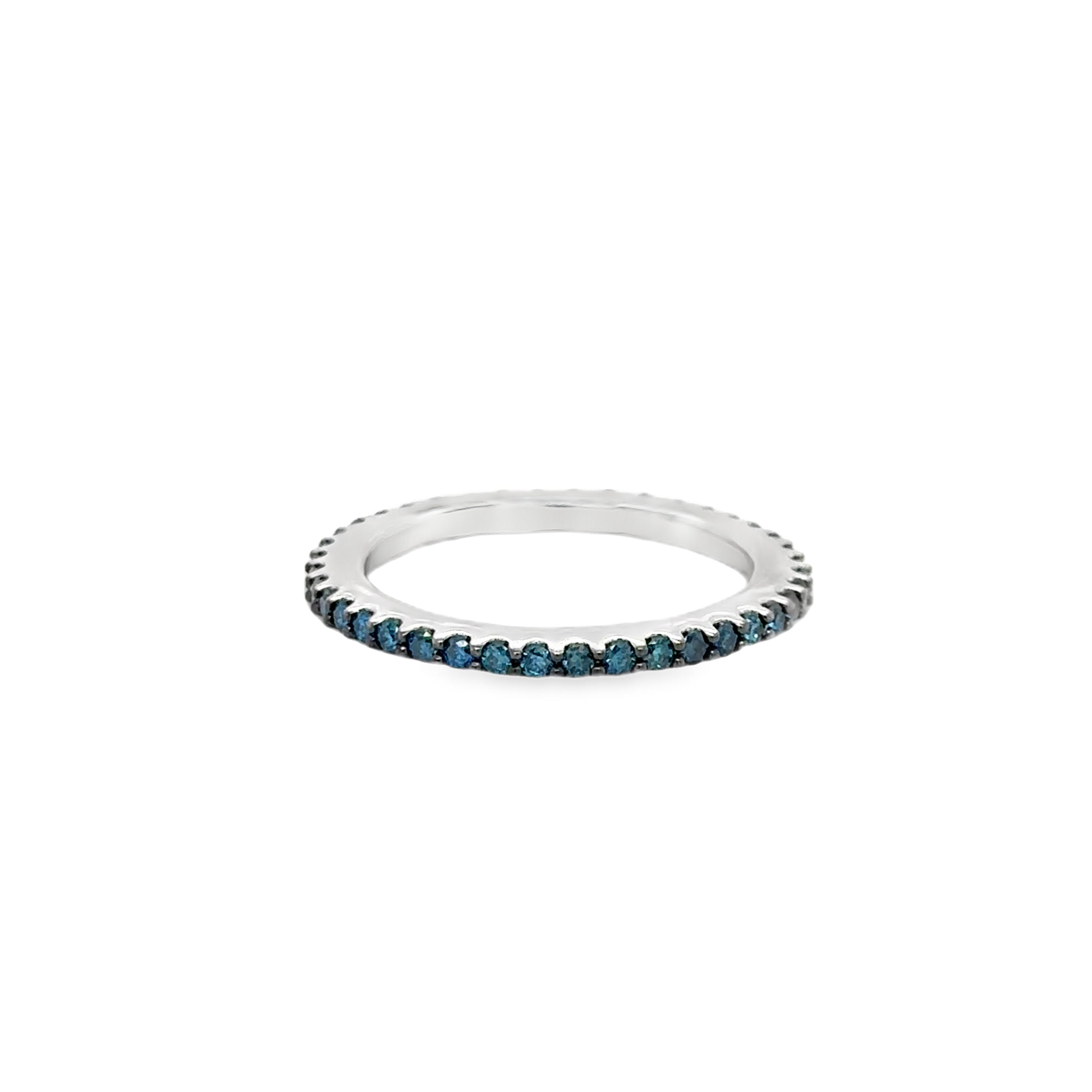 Banda De Eternidad De Diamantes Azules De Oro Blanco De 14Kt 0.48 Ct.