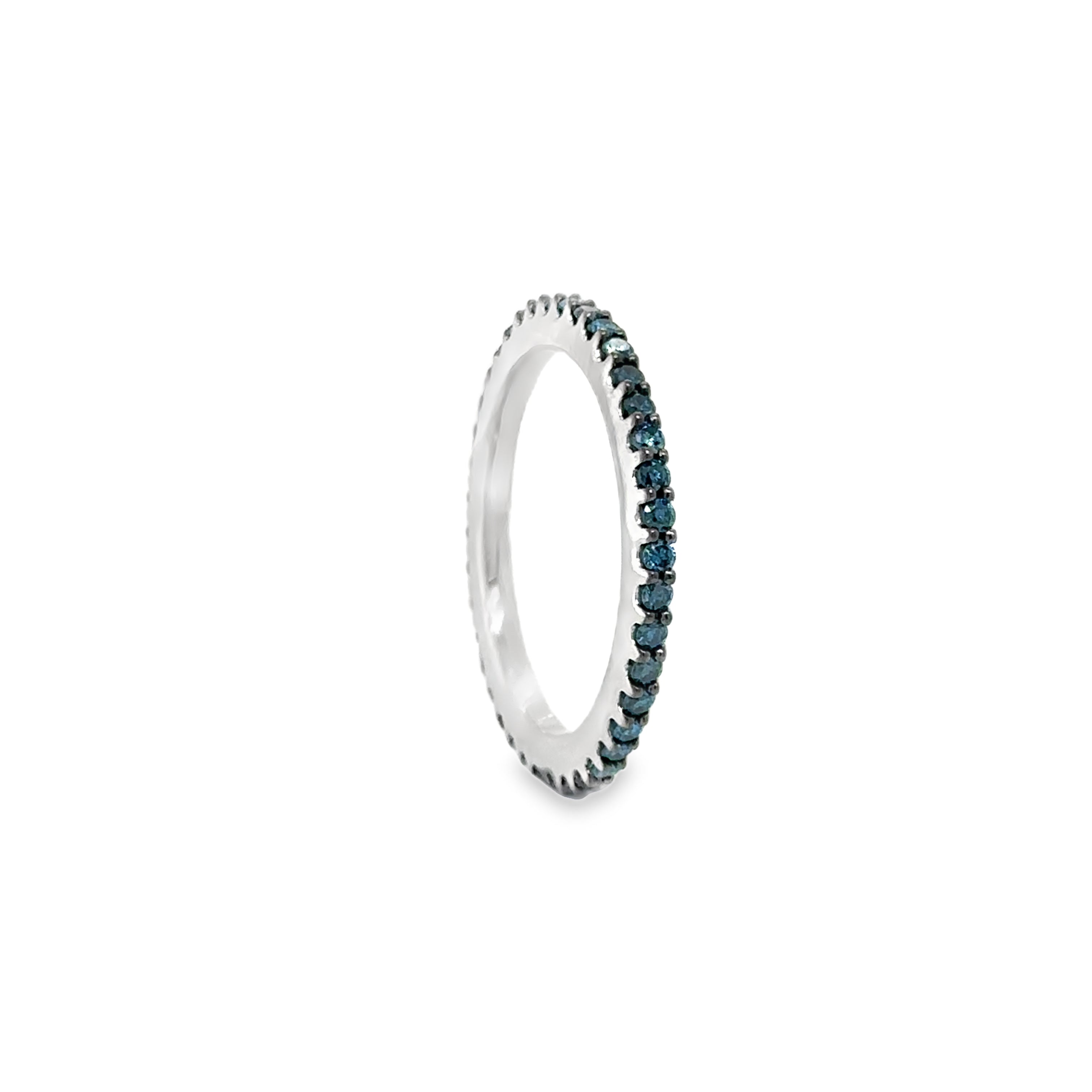 Banda De Eternidad De Diamantes Azules De Oro Blanco De 14Kt 0.48 Ct.