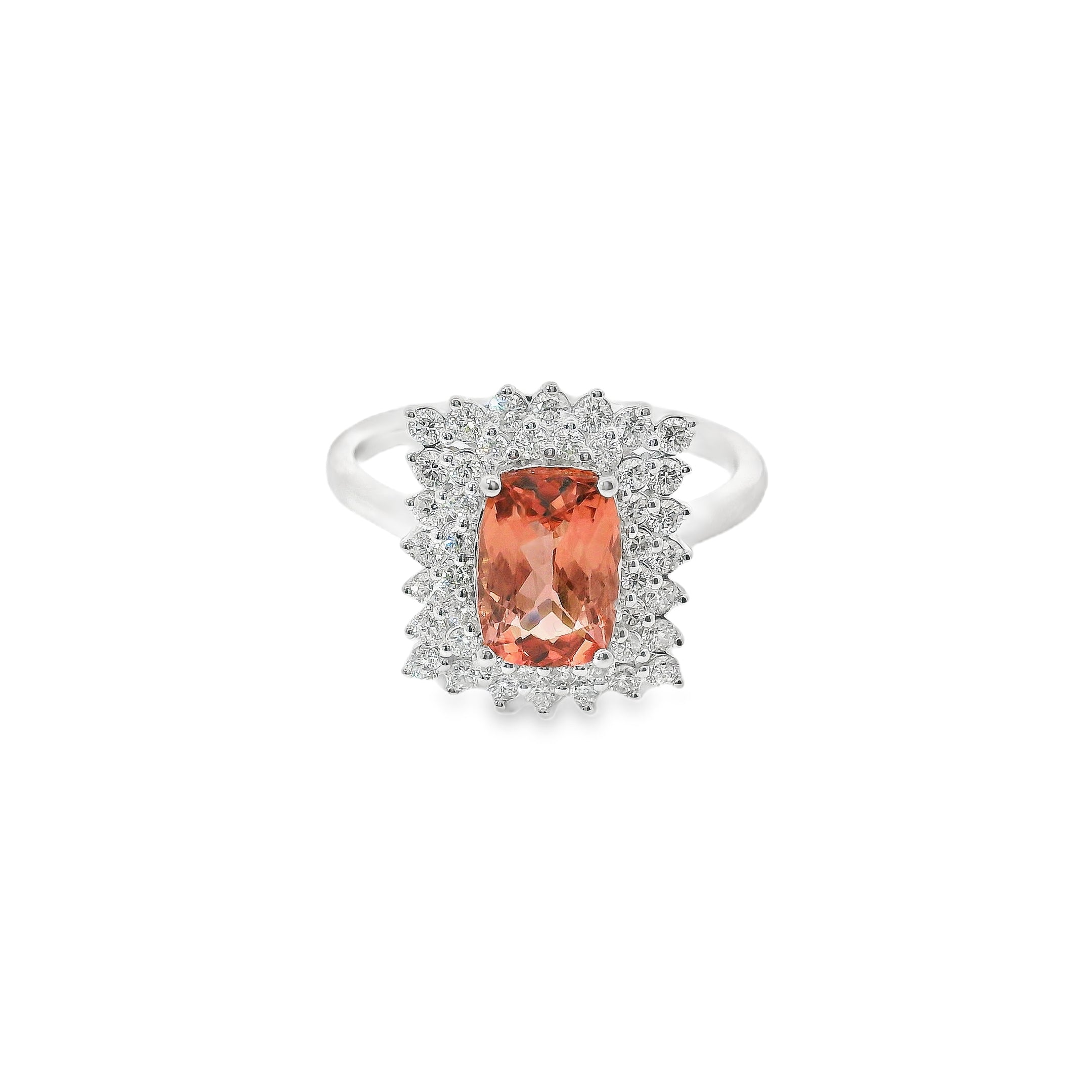 Anillo Oro Blanco De 14 Quilates, Turmalina Rosa Y Diamantes 2 Ct.