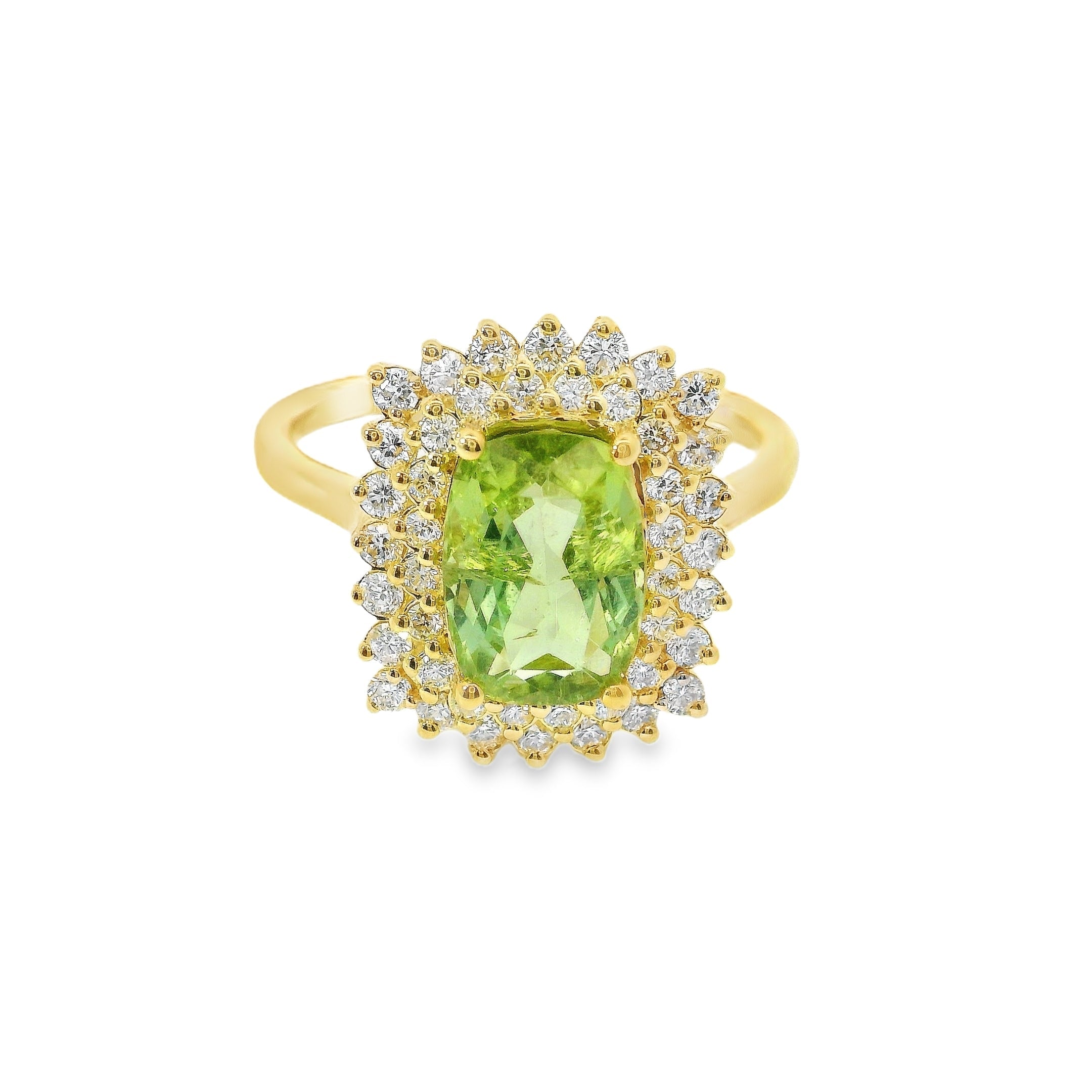 Anillo Oro Amarillo De 14 Quilates Turmalina Verde Y Diamantes 2.62 Ct.