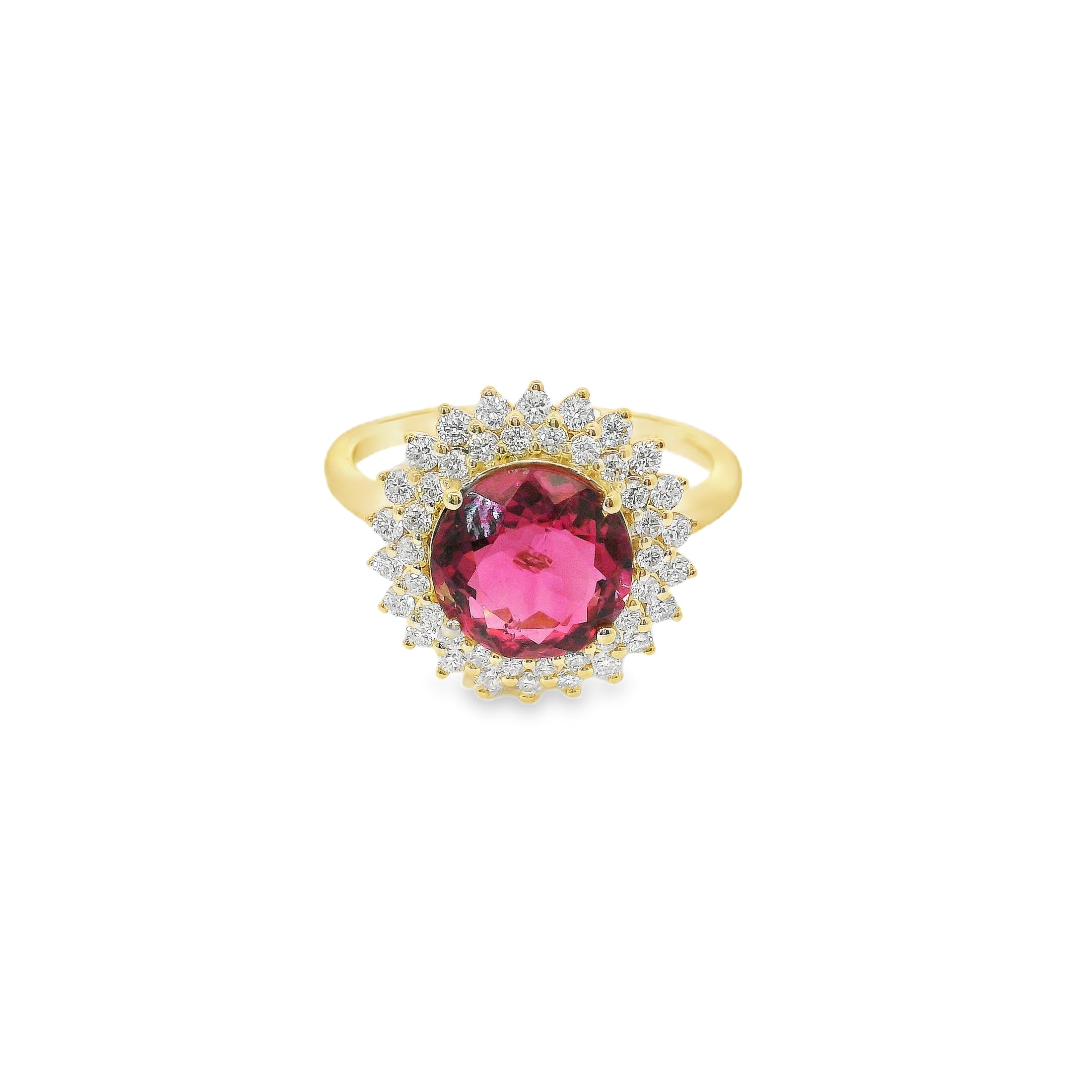 Anillo Oro Amarillo De 14K Turmalina Rosa Y Diamantes 2.77 Ct.