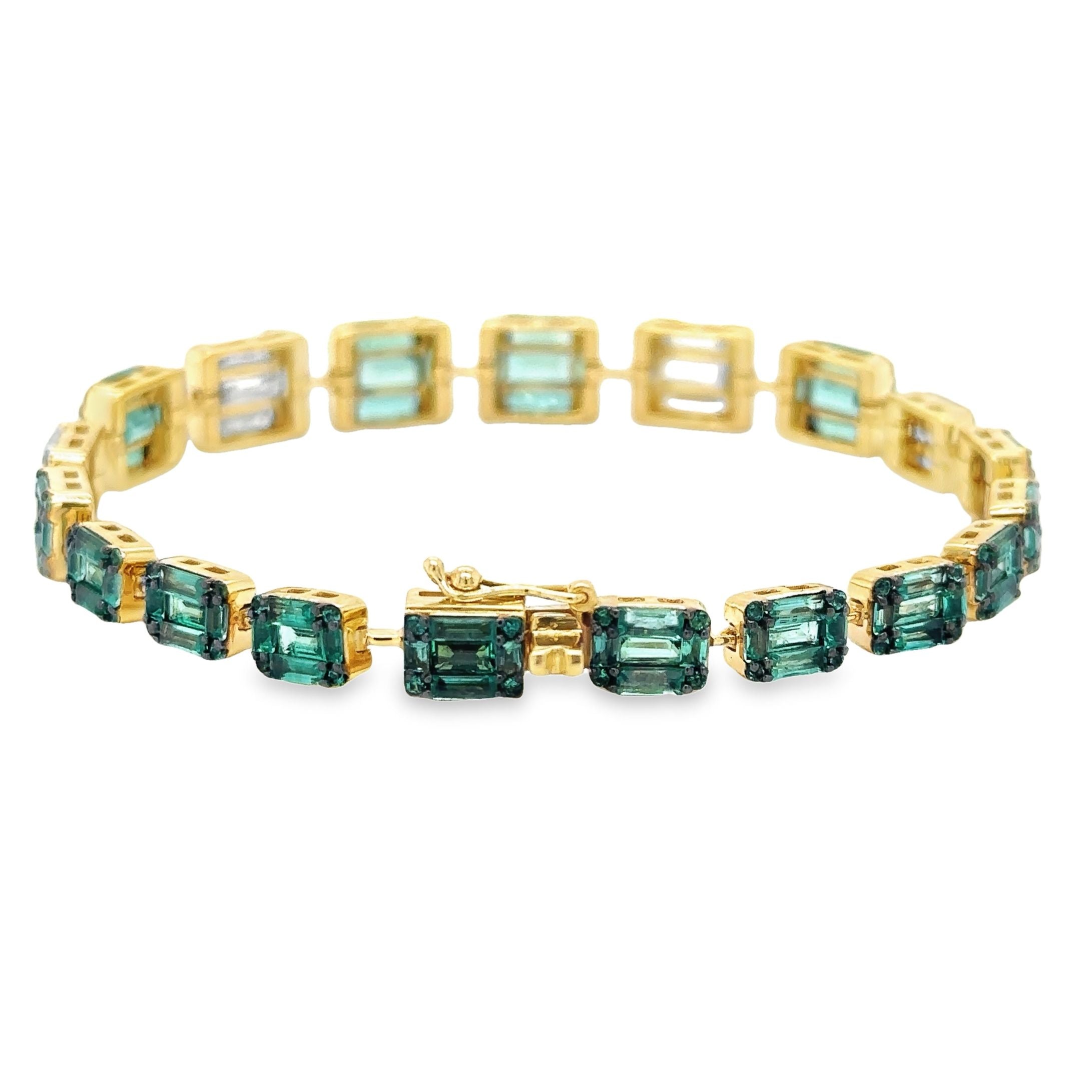 Pulsera De Tenis De Oro Amarillo De 18 Quilates Con Esmeraldas Y Diamantes 9.73 Ct.
