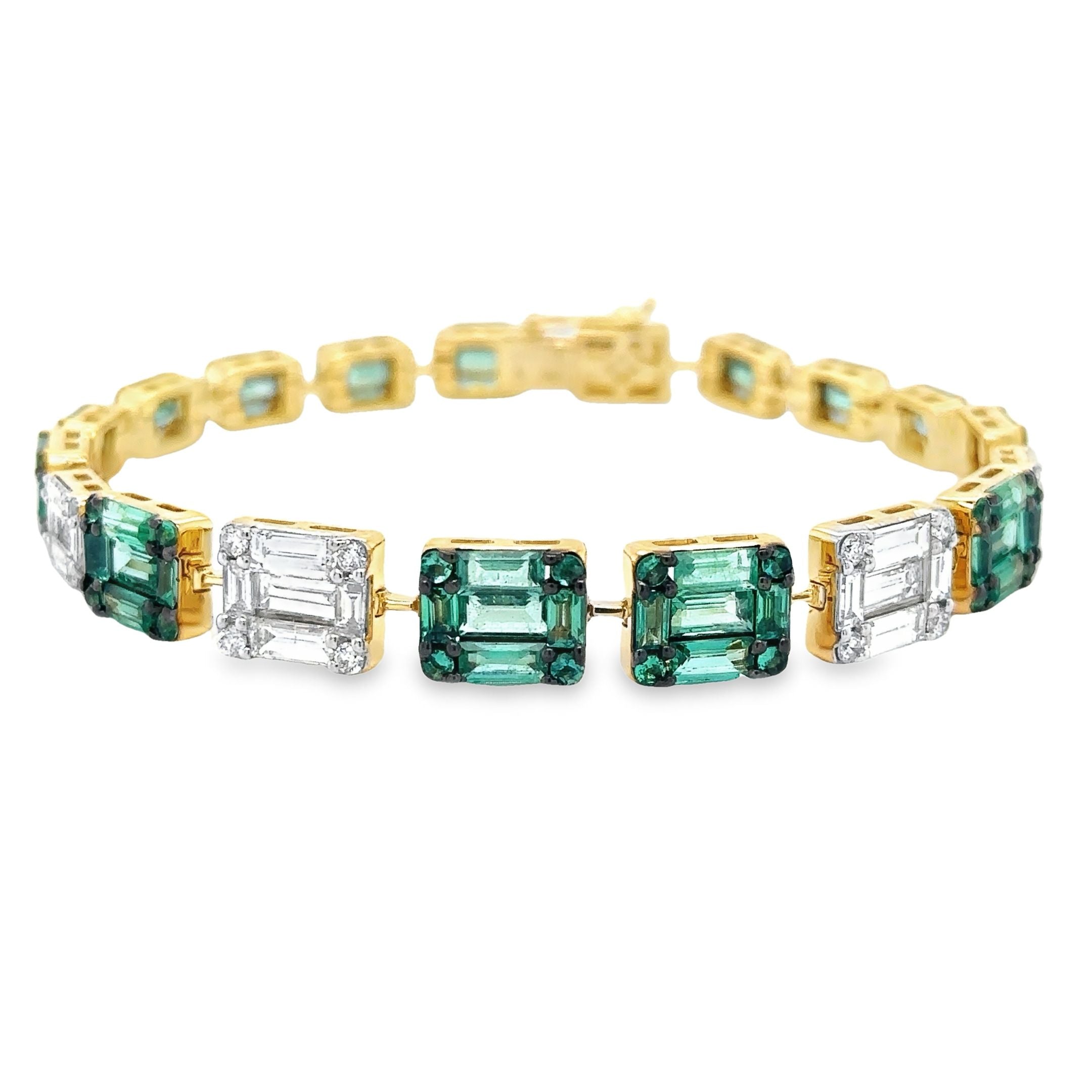 Pulsera De Tenis De Oro Amarillo De 18 Quilates Con Esmeraldas Y Diamantes 9.73 Ct.