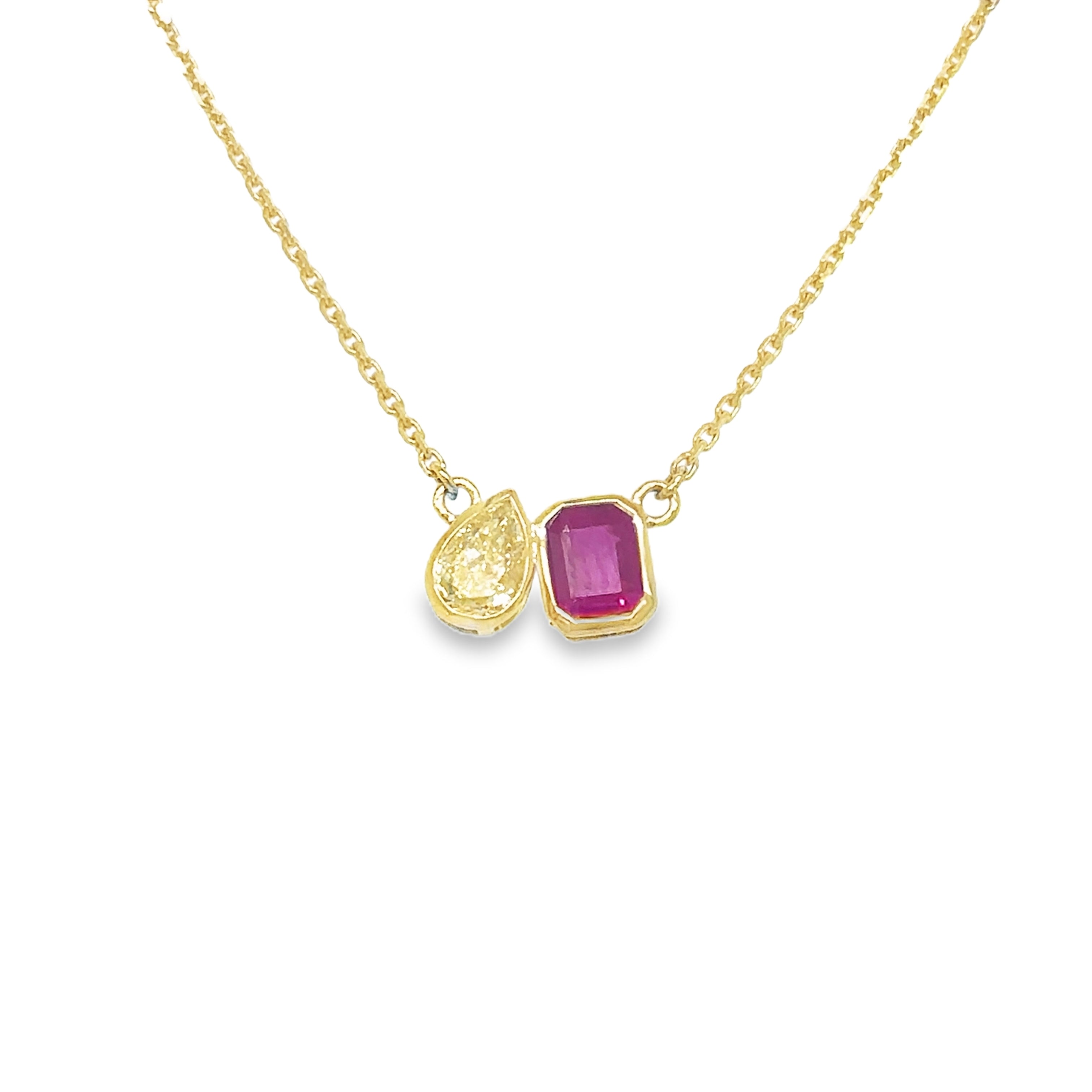 Collar De Oro Amarillo De 14 K Con Rubíes Y Diamantes Amarillos