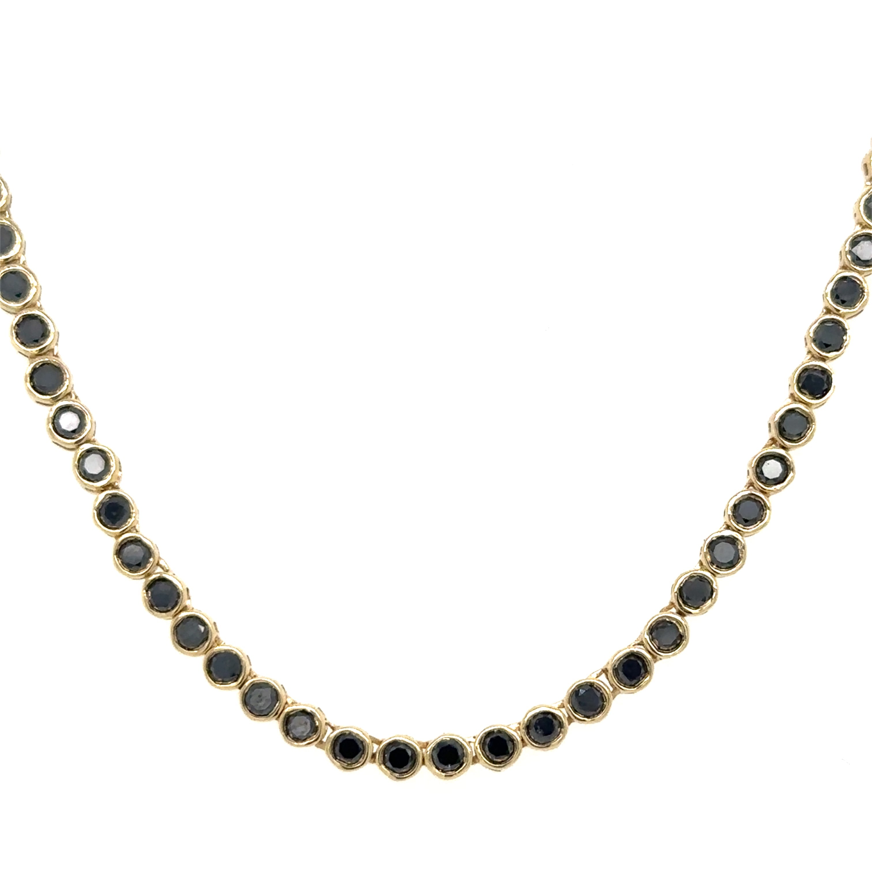 Collar De Tenis Con Bisel De Diamantes Negros En Oro Amarillo De 14 Kt 5.98 Ct.