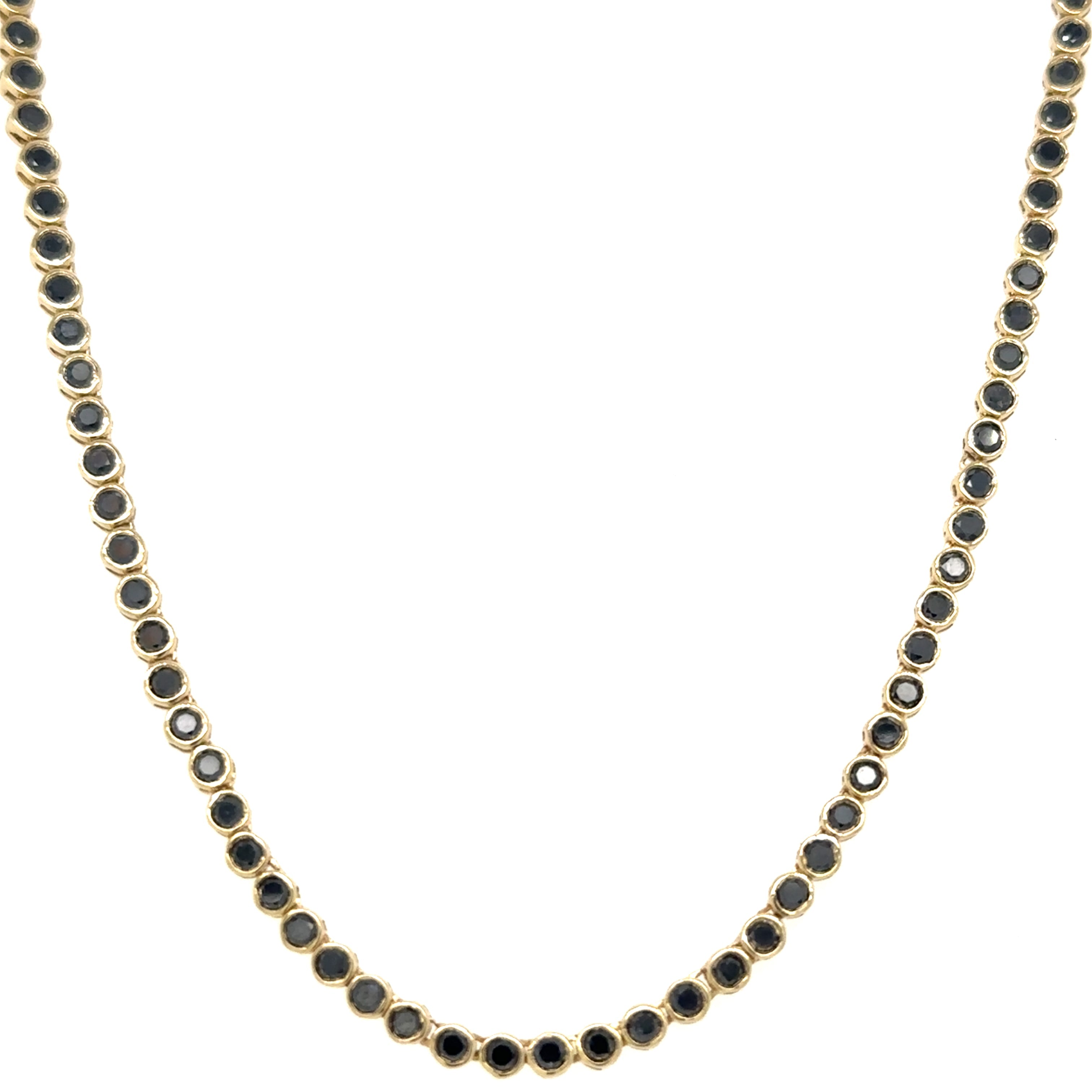 Collar De Tenis Con Bisel De Diamantes Negros En Oro Amarillo De 14 Kt 5.98 Ct.