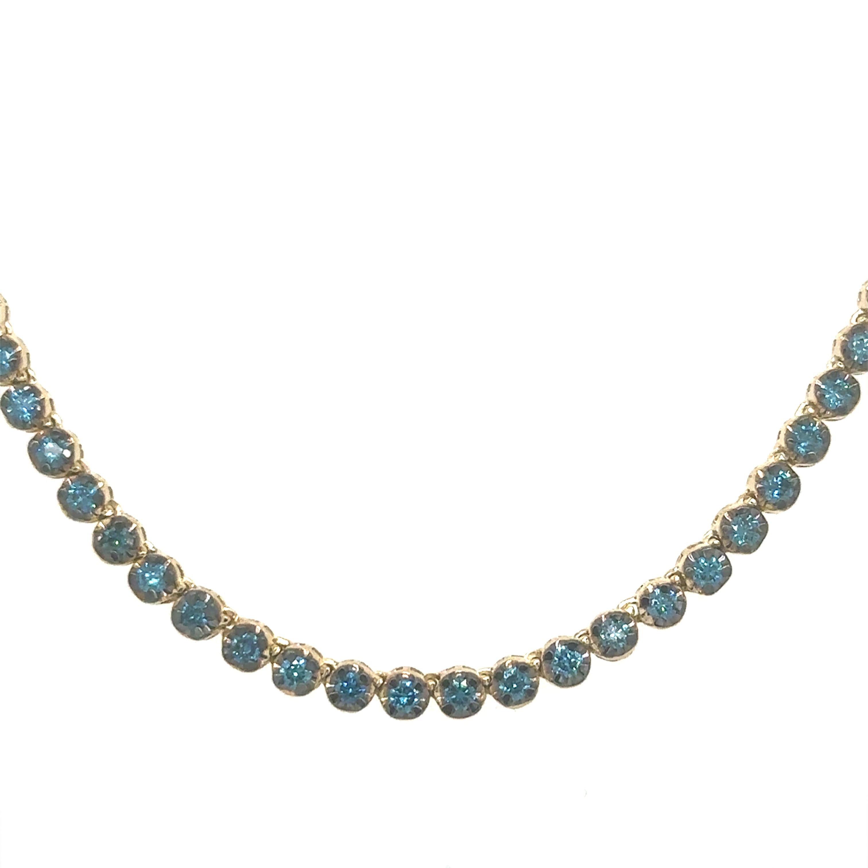 Collar De Tenis De Diamantes Azules De Oro Amarillo De 14Kt 3 Ct.