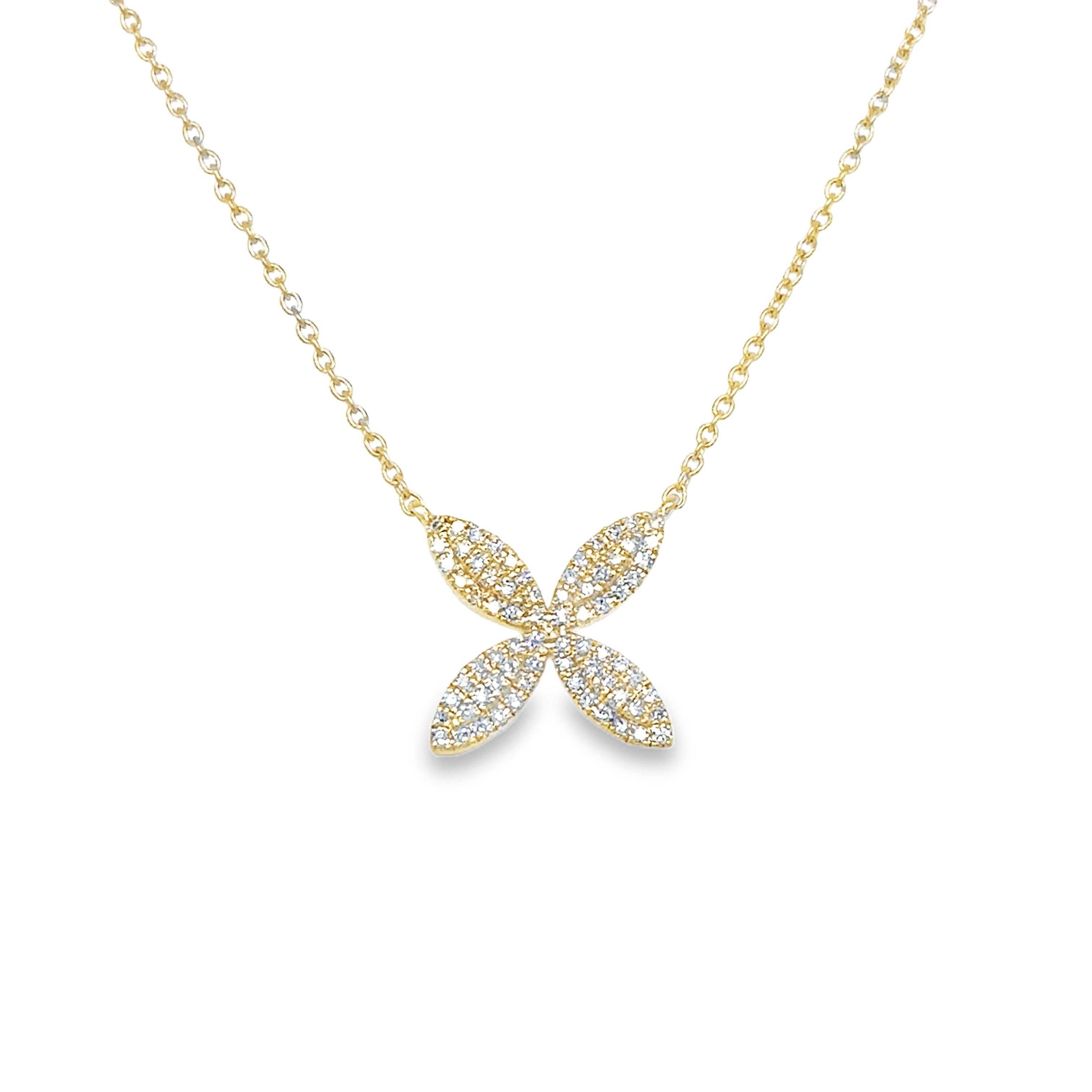 Collar De Flores De Diamantes En Oro Amarillo De 14K 0.13 Ct.