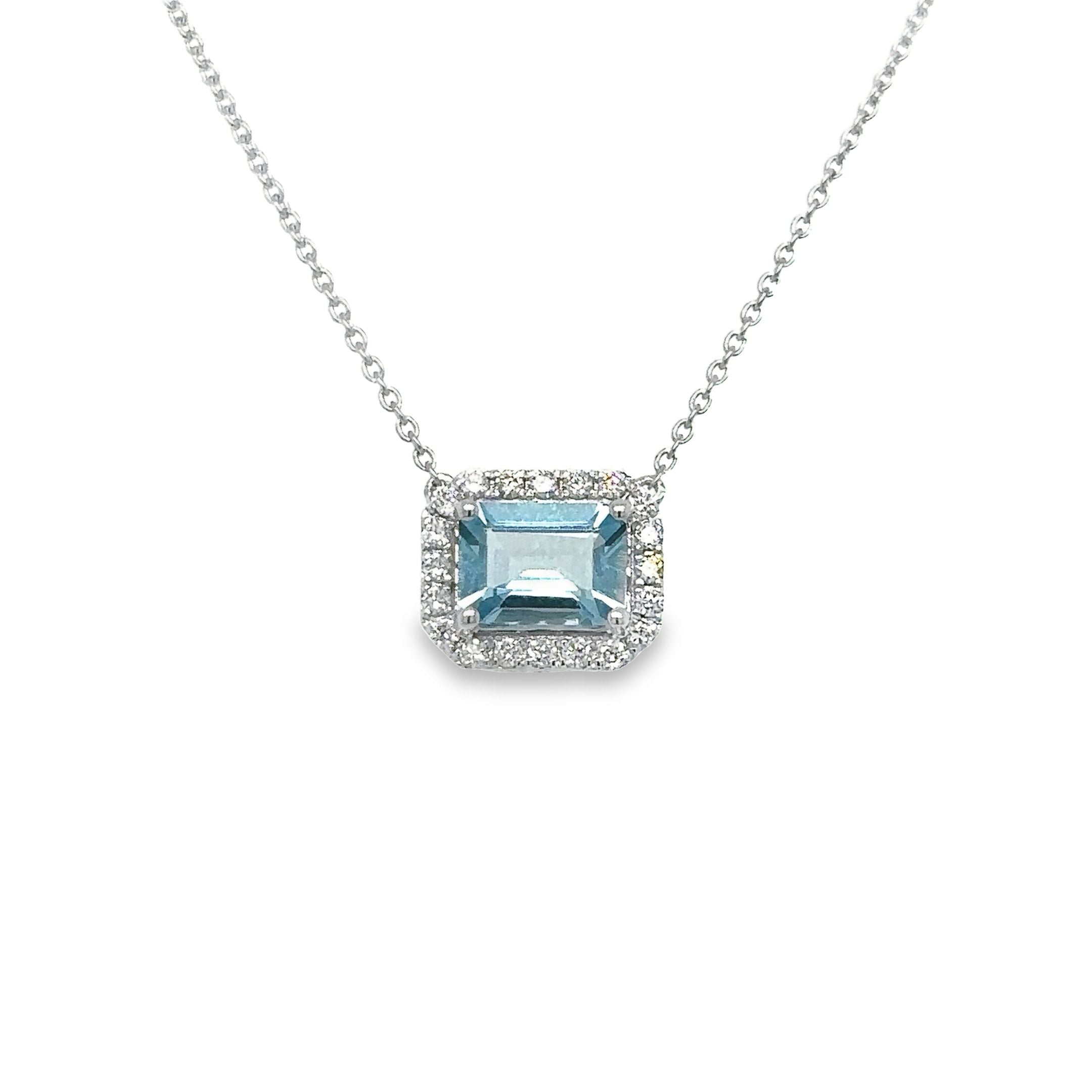 Collar De Aguamarina Y Diamantes En Oro Blanco De 14Kt, 1.1 CT