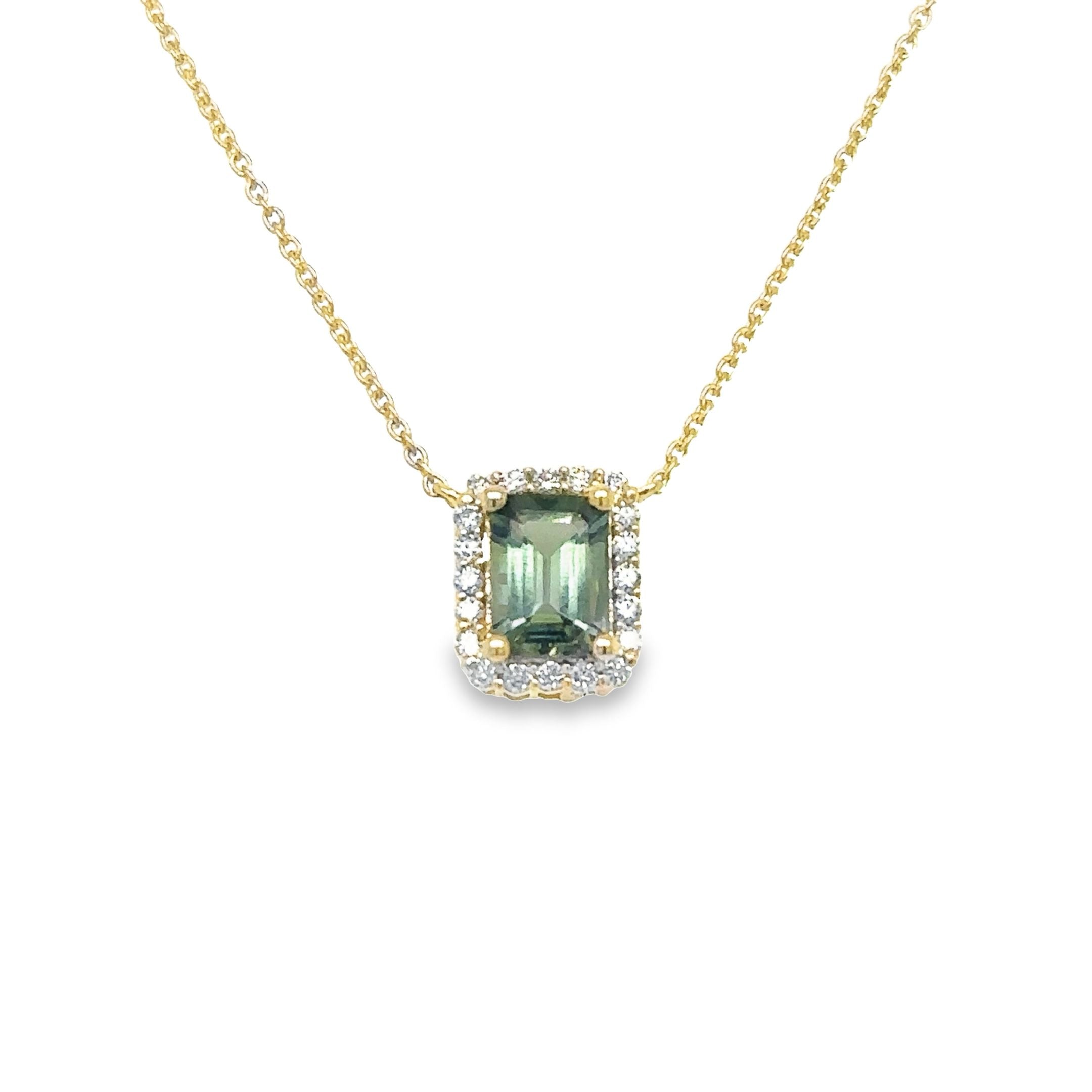 Collar De Diamantes Y Turmalina En Oro Amarillo De 14 Kt 1.1 Ct.