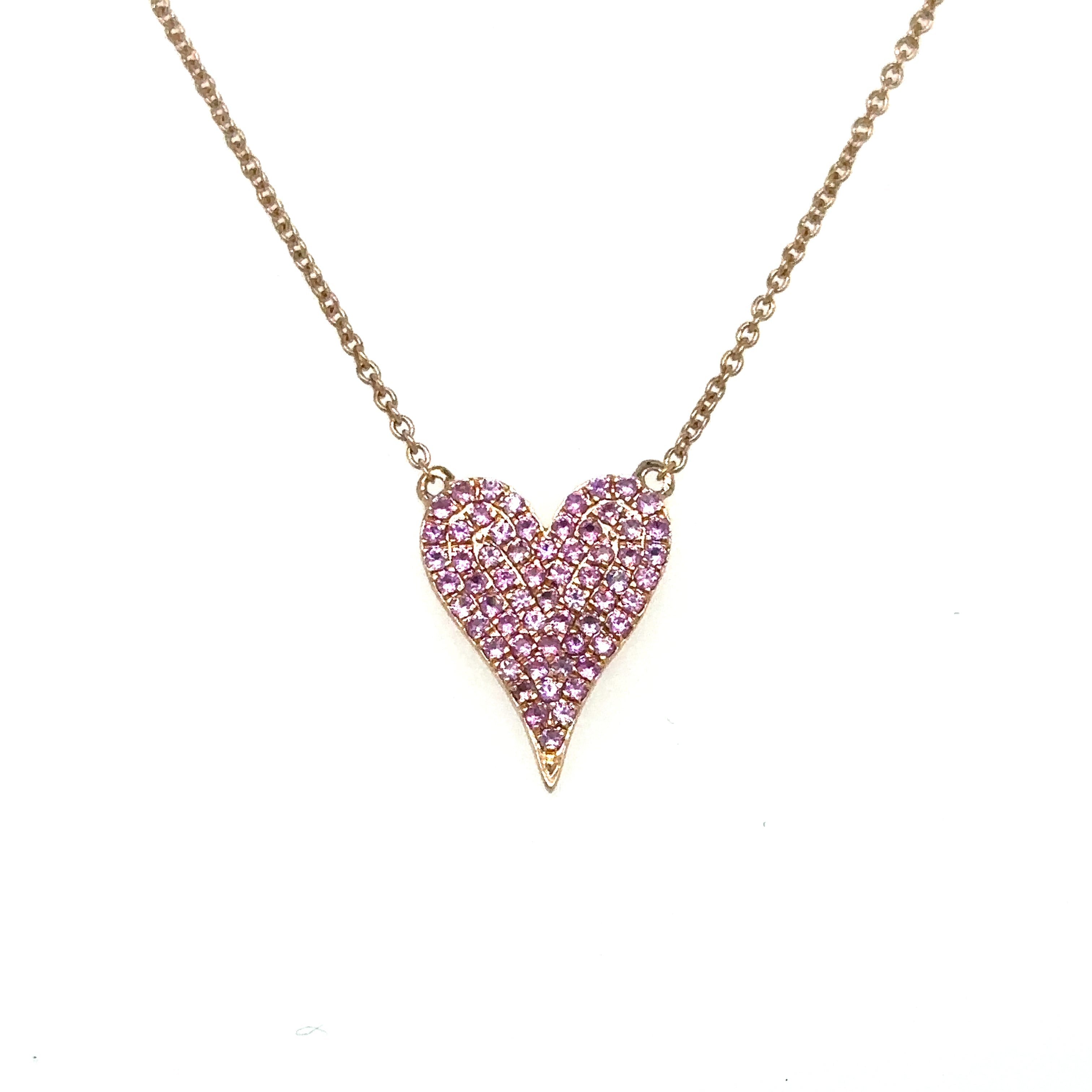 Collar Corazón De Zafiro Rosa De Oro Rosa De 14Kt 0.32 Ct.