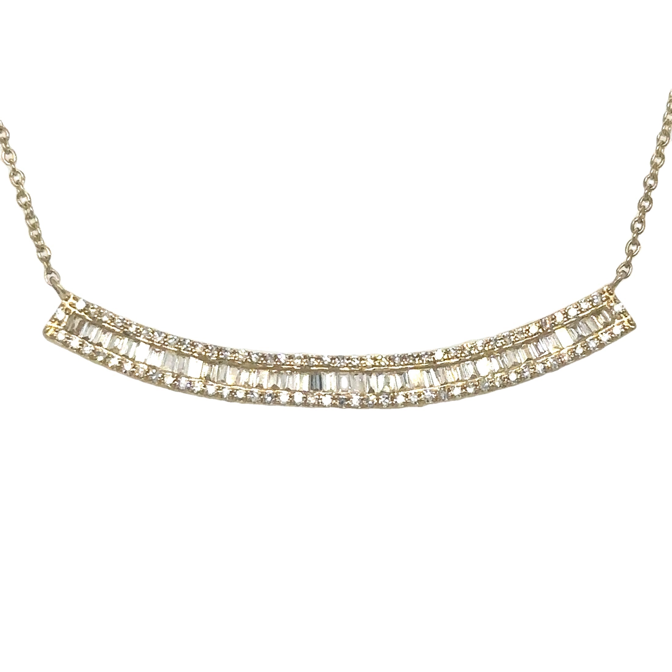 Collar De Barra Curva De Diamantes Baguette De Oro Amarillo De 14 Kt De 18", 0.36 CT