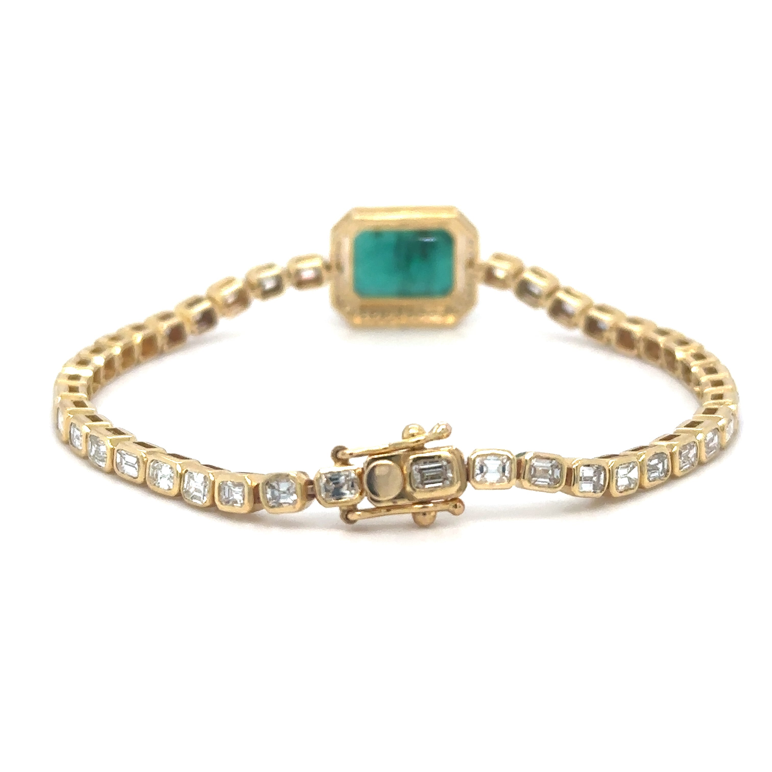 Pulsera De Tenis De Oro Amarillo De 18 Quilates Con Esmeralda Oct Y Diamantes 7.49 Ct.