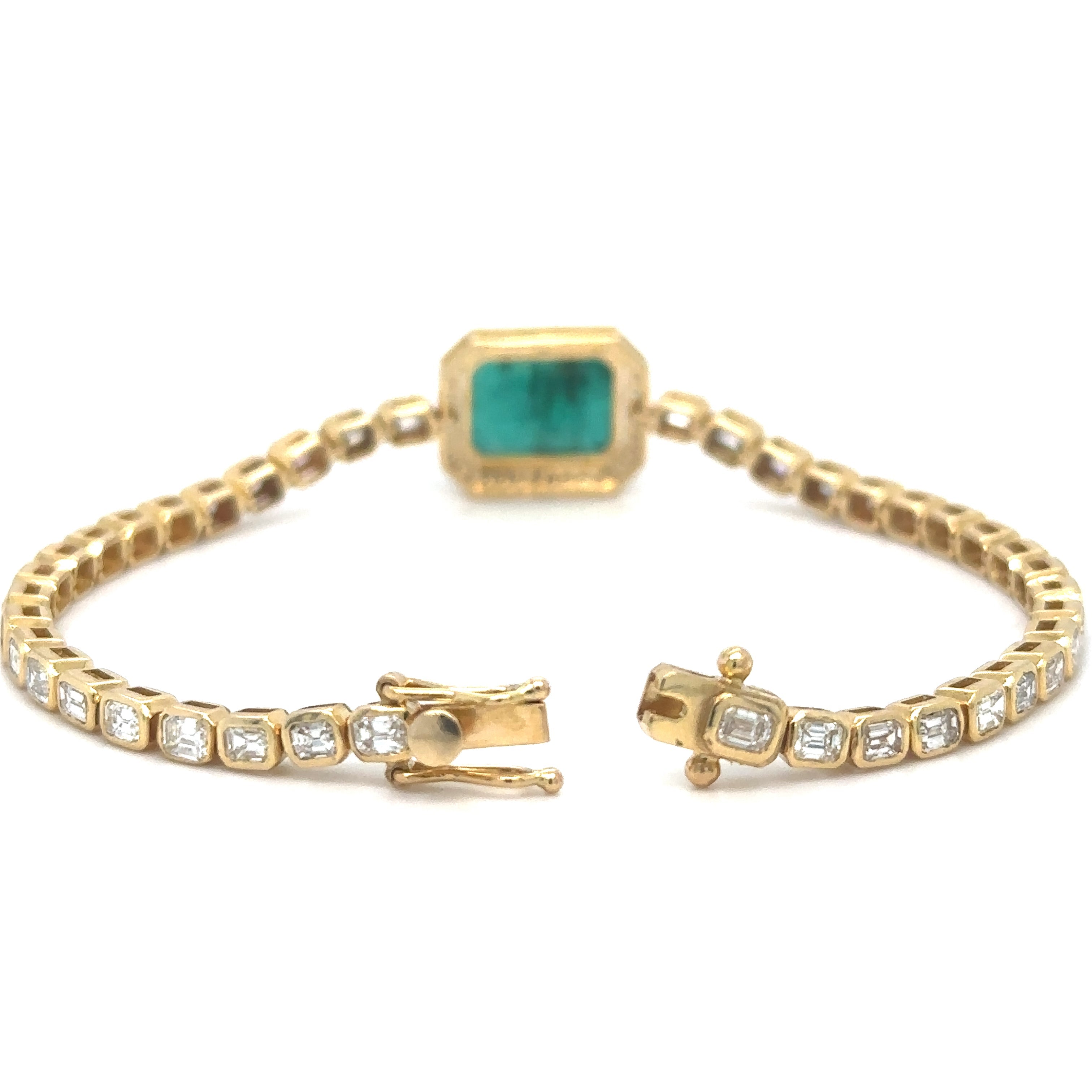 Pulsera De Tenis De Oro Amarillo De 18 Quilates Con Esmeralda Oct Y Diamantes 7.49 Ct.
