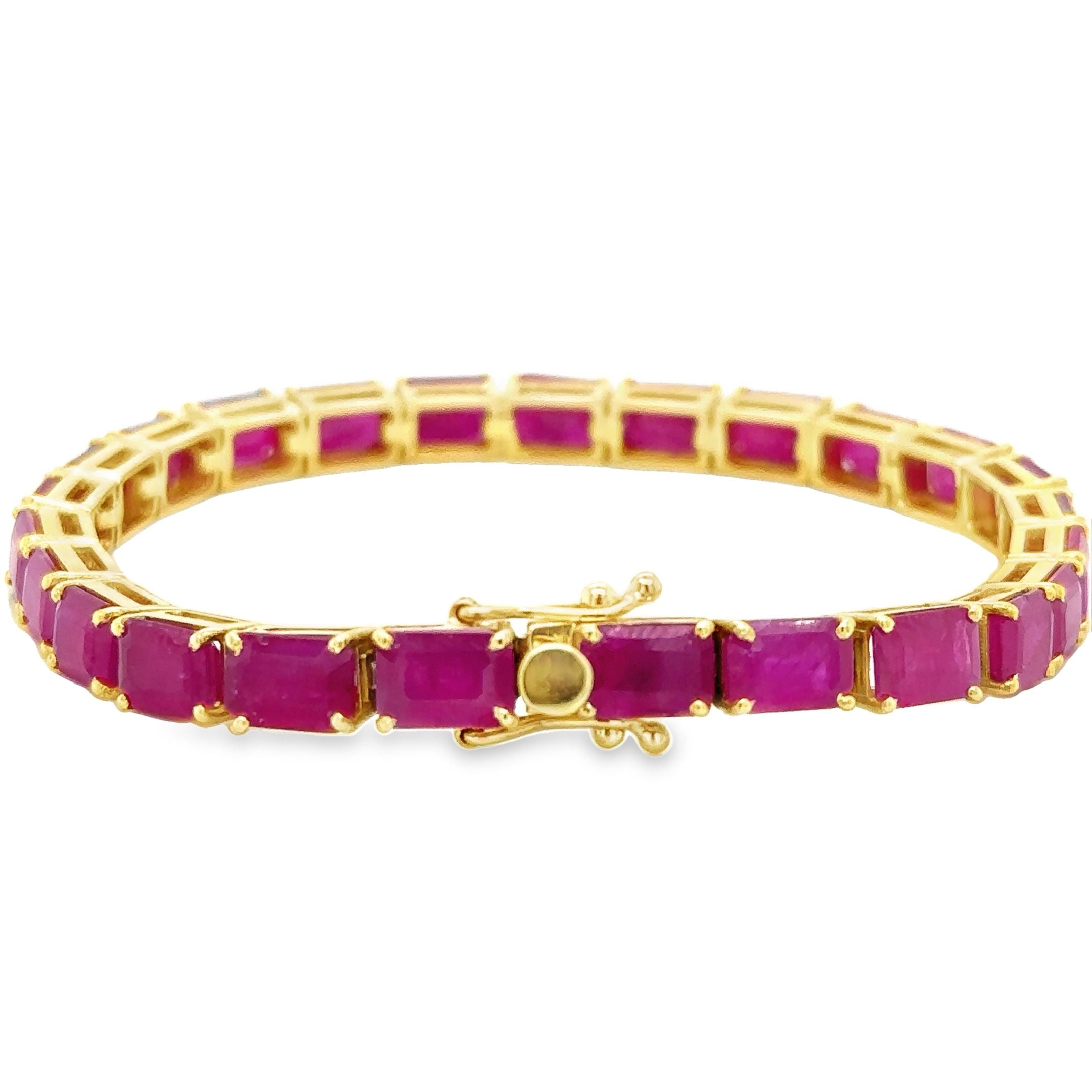 Pulsera De Oro Amarillo De 14 Quilates Con Rubí Baguette 28.8 Ct.