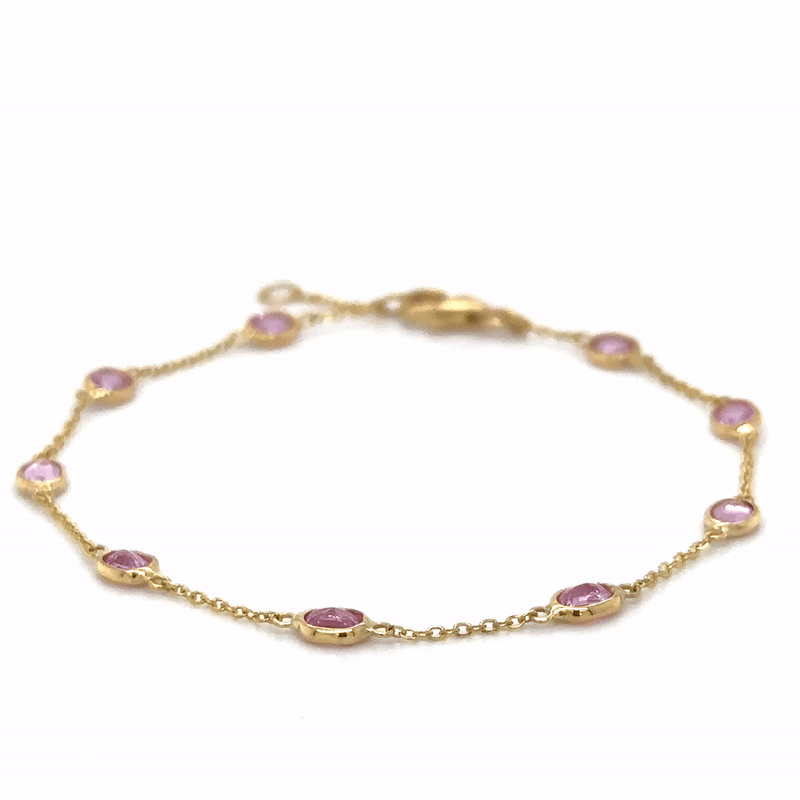 Pulsera Station De Zafiro Rosa En Oro Amarillo De 18 Kt 1.6 Ct.