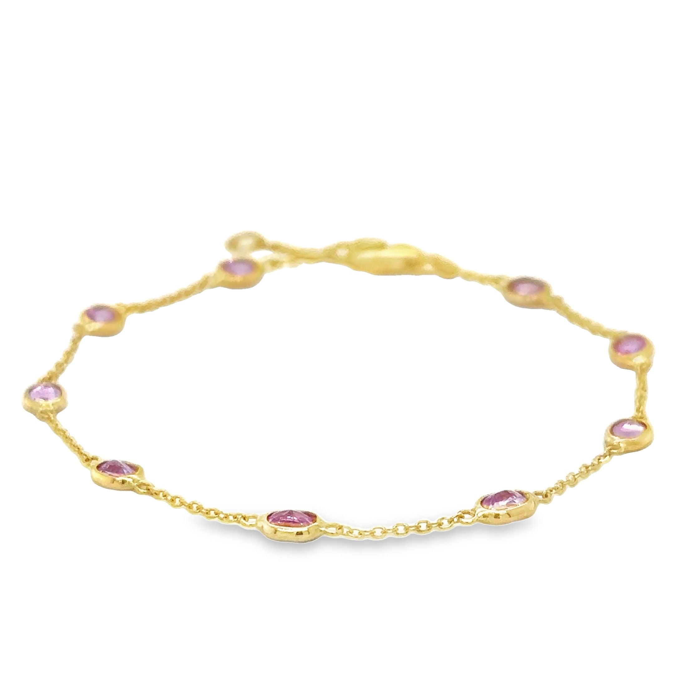 Pulsera Station De Zafiro Rosa En Oro Amarillo De 18 Kt 1.6 Ct.