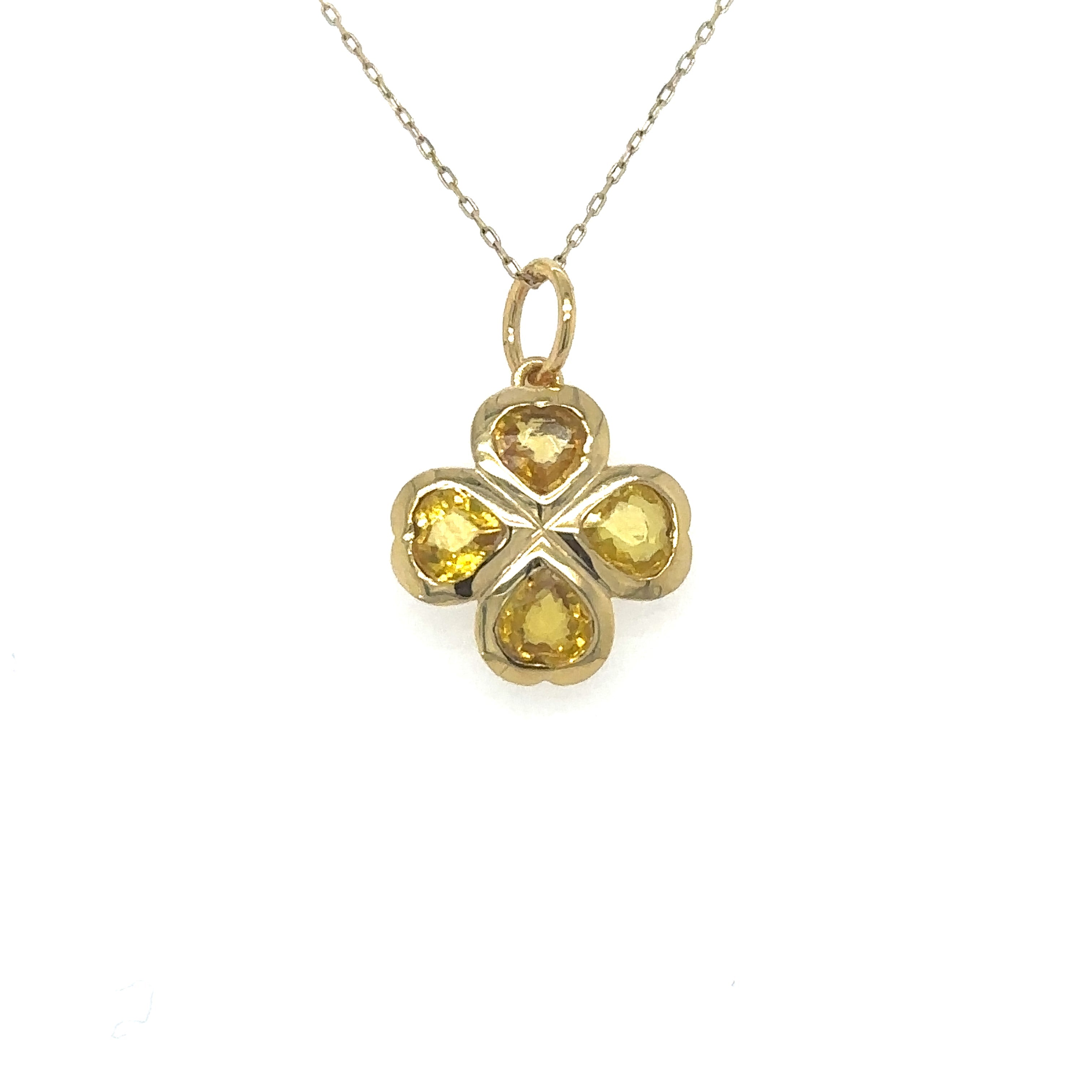 Colgante Trébol De Zafiro Amarillo De Oro Amarillo De 14Kt 1.33 Ct.