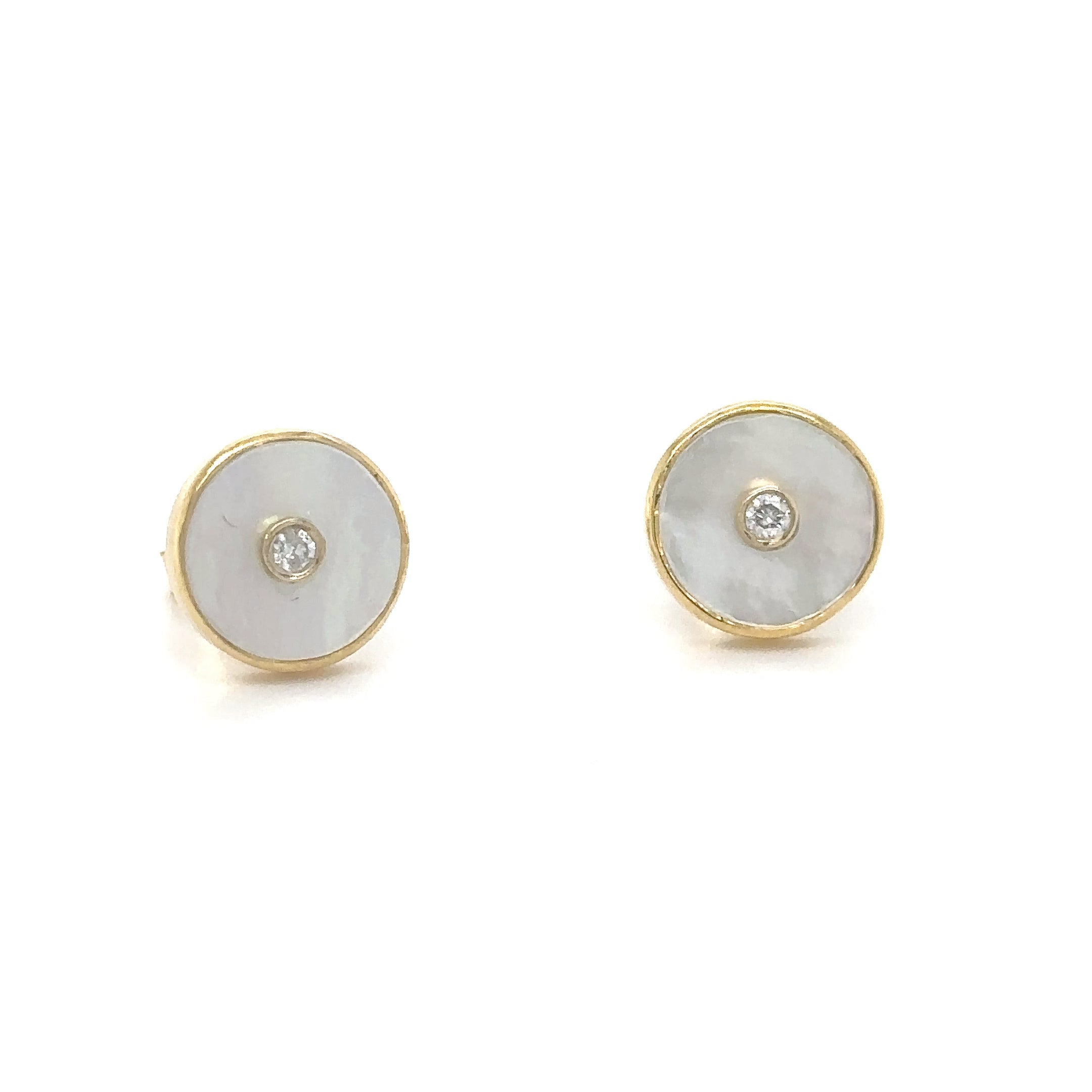 Pendiente Redondo De Nácar De Oro Amarillo De 14 Quilates Con Diamantes 0.05 Ct.
