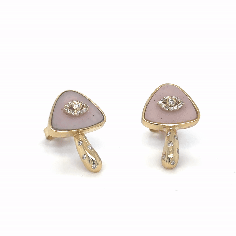 Pendiente De Hongo De Ópalo Rosa Y Diamantes En Oro Amarillo De 14K 3.31 Ct.