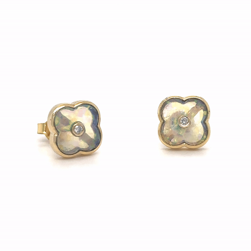 Pendiente De Trébol De Ópalo Y Diamante De Oro Amarillo De 14 Kt 2.45 Ct.