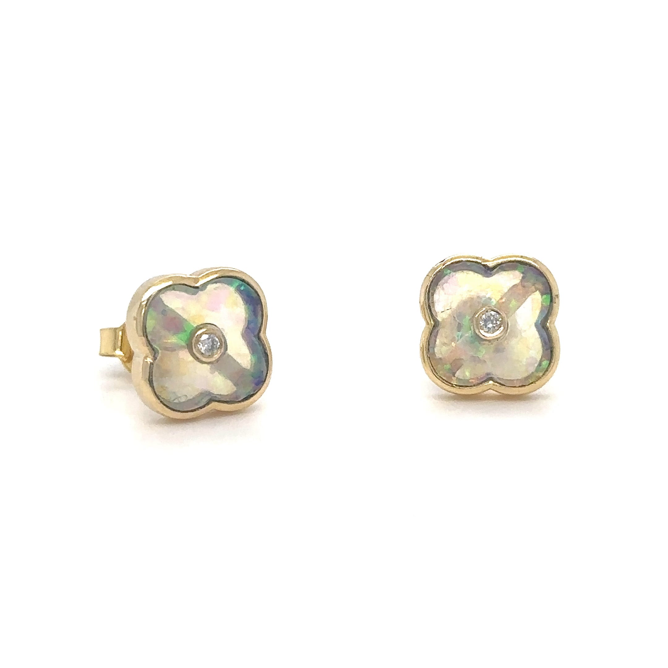 Pendiente De Trébol De Ópalo Y Diamante De Oro Amarillo De 14 Kt 2.45 Ct.