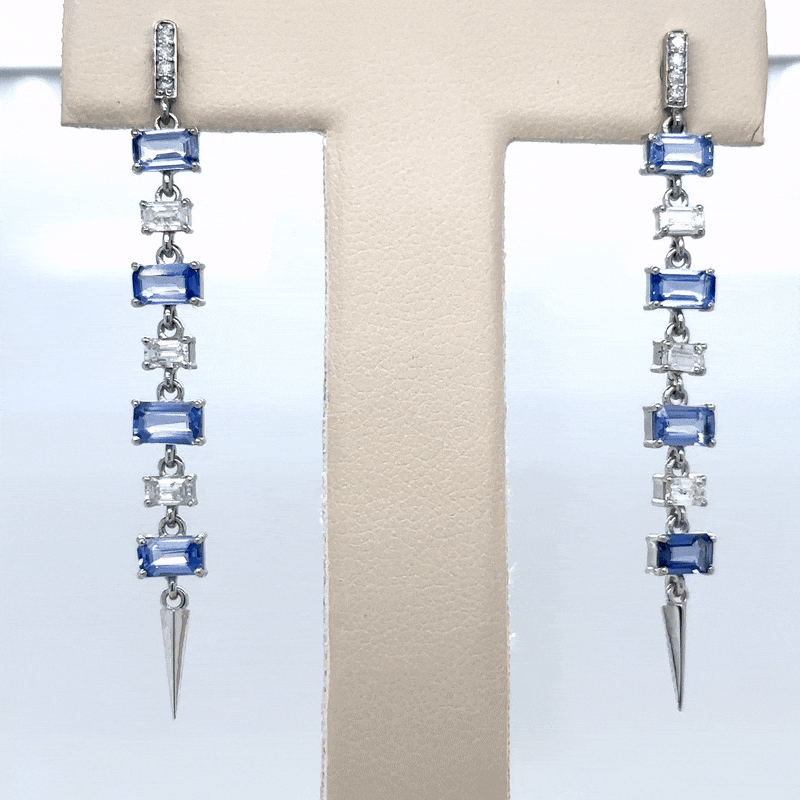 18K White Gold Diamond and Sapphire Earring, 16.11 Tcw