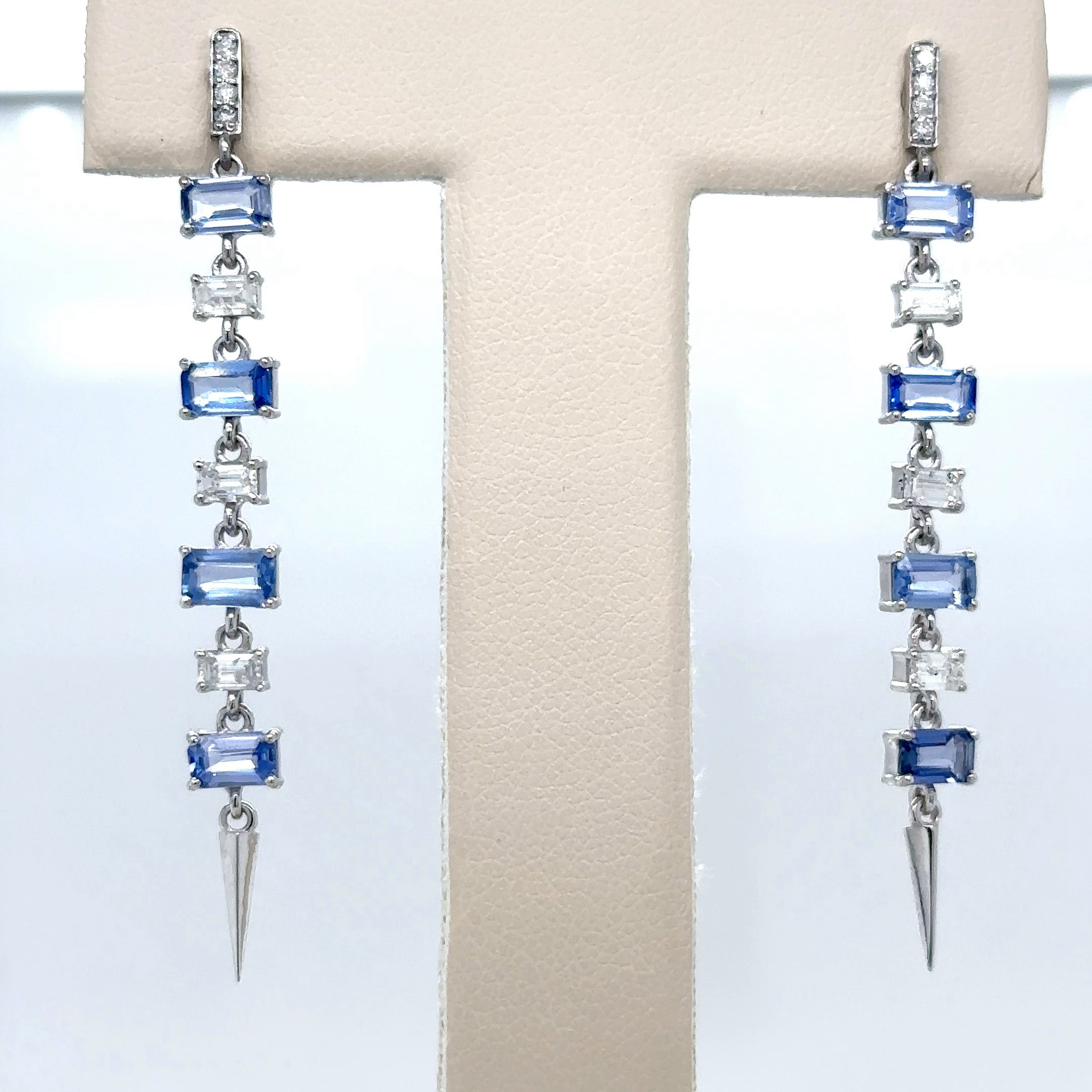 18K White Gold Diamond and Sapphire Earring, 16.11 Tcw