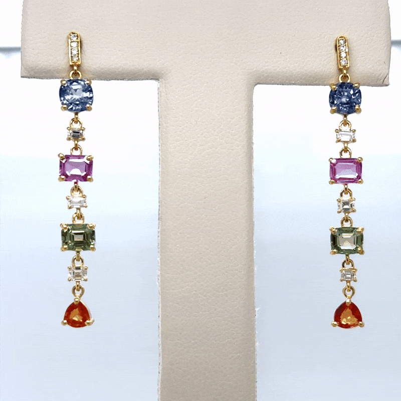 Multi Sapphire and Diamond Earring in 18K Yellow Gold, 4.23 CT
