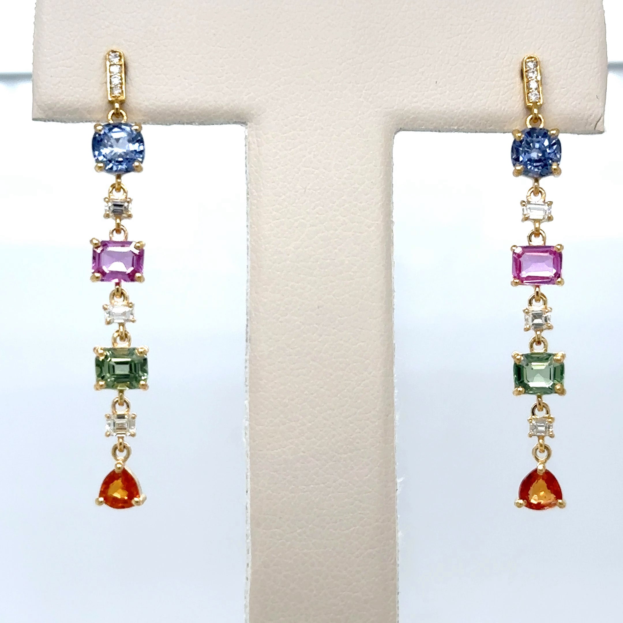 Multi Sapphire and Diamond Earring in 18K Yellow Gold, 4.23 CT