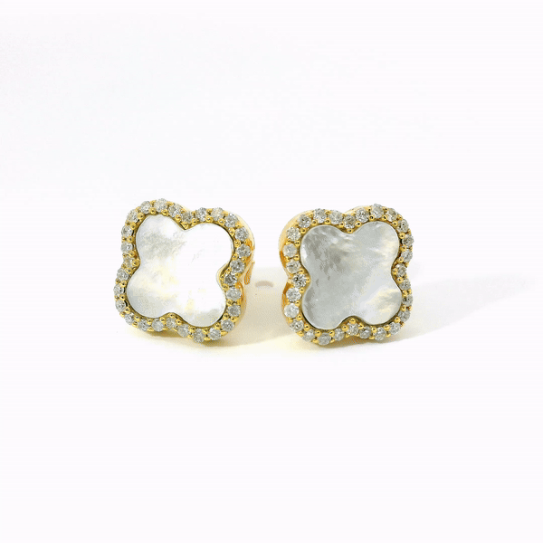 Pendiente Trébol De Nácar Y Diamantes En Oro Amarillo De 14K 2.9 Ct.