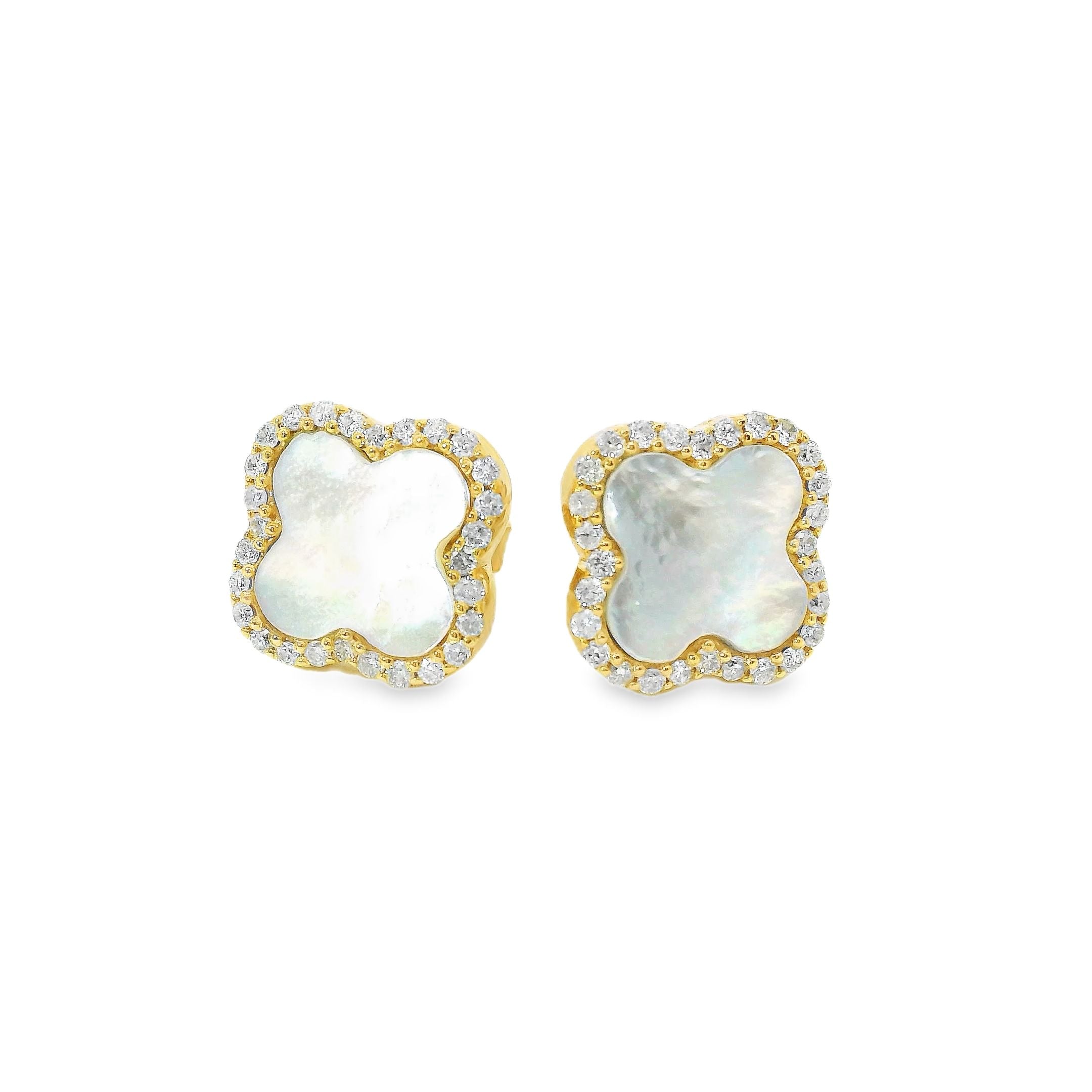 Pendiente Trébol De Nácar Y Diamantes En Oro Amarillo De 14K 2.9 Ct.