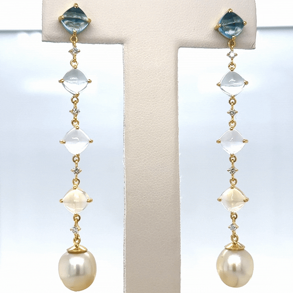Pendiente Oro Amarillo De 18 Quilates Perlas, Topacio, Amatista Y Diamantes 26.73 Ct.