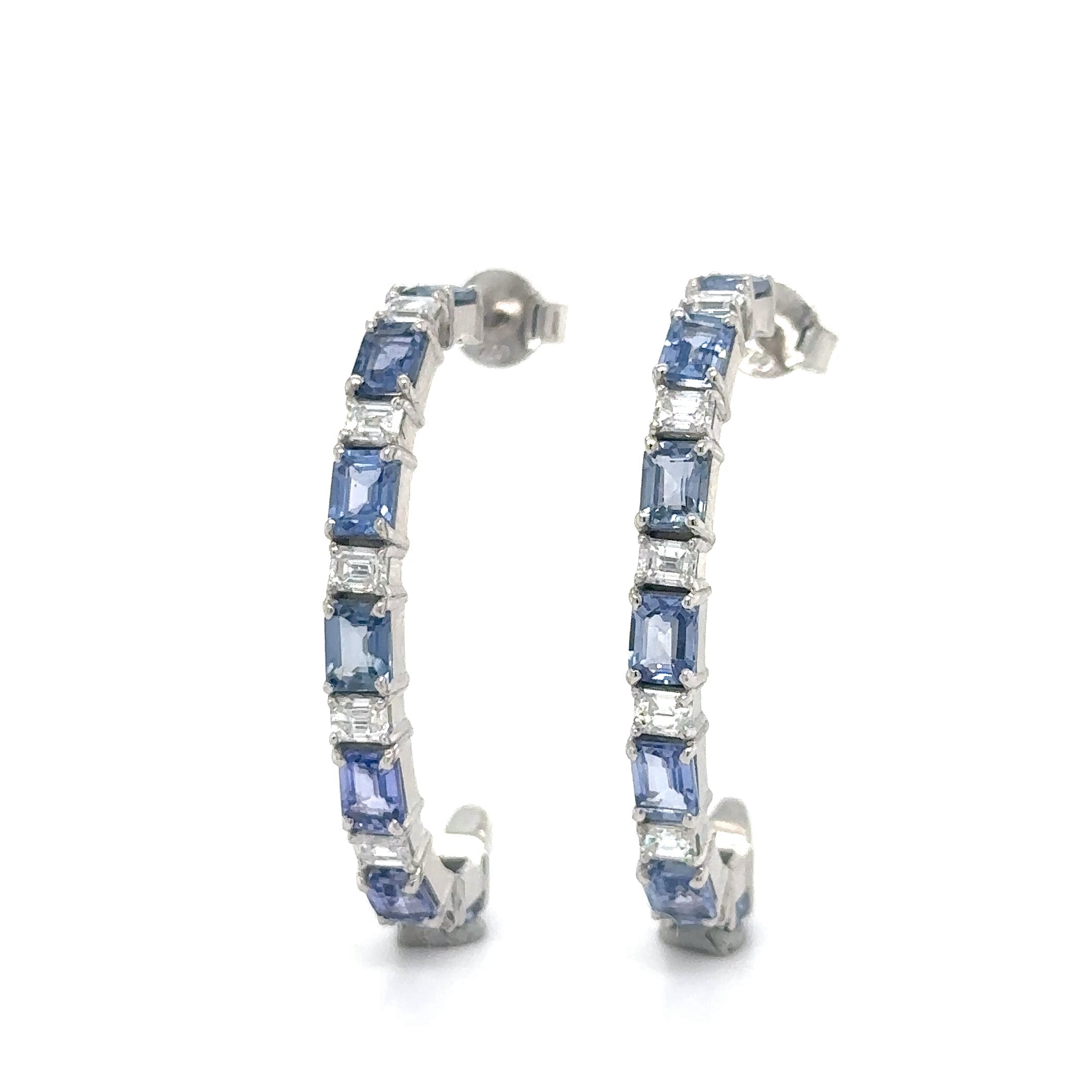 Pendiente Aro De Zafiro Y Diamantes En Oro Blanco De 18 Kt 5.07 Ct.
