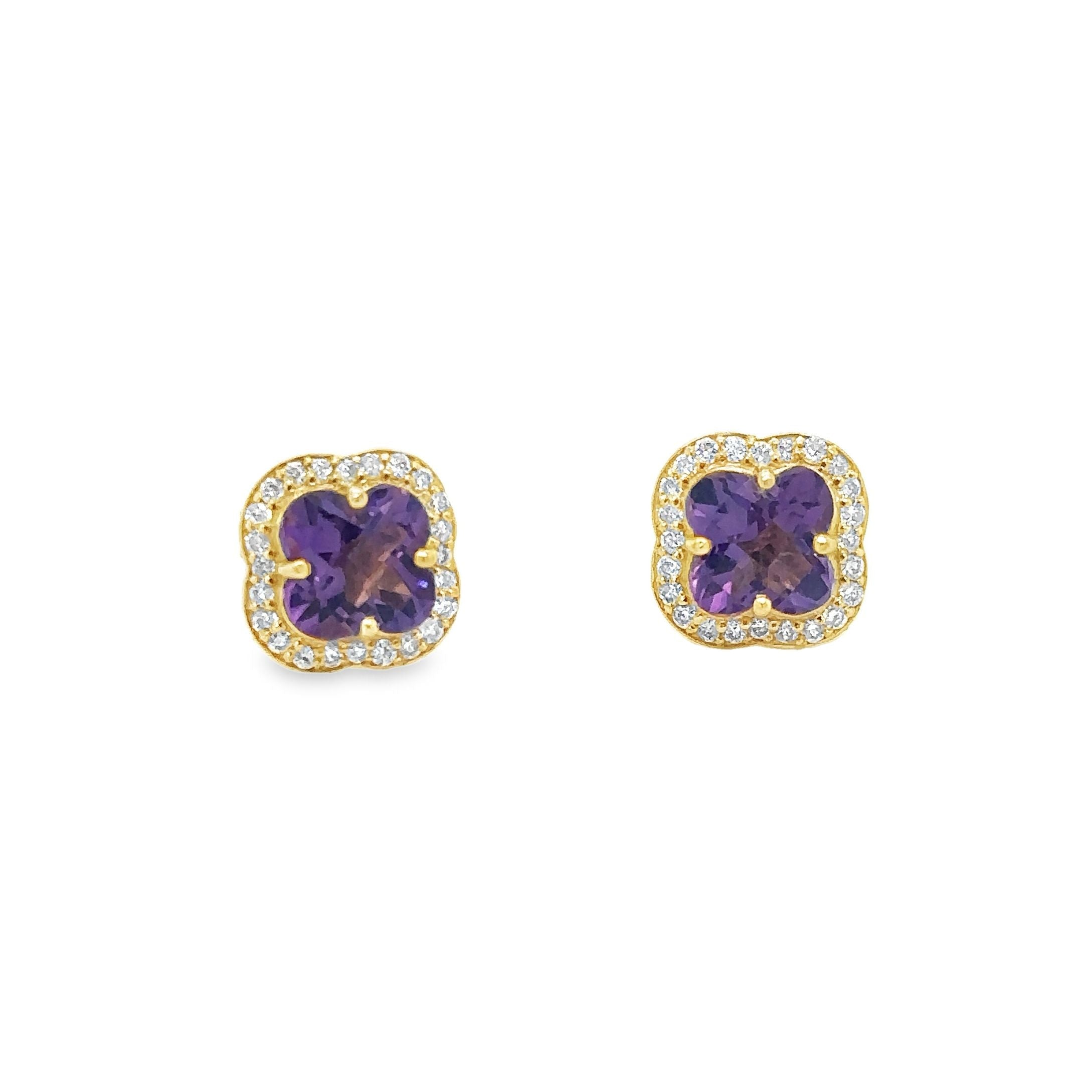 14Kt Yellow Gold Amethyst and Diamond Earrings, 2.38 CT