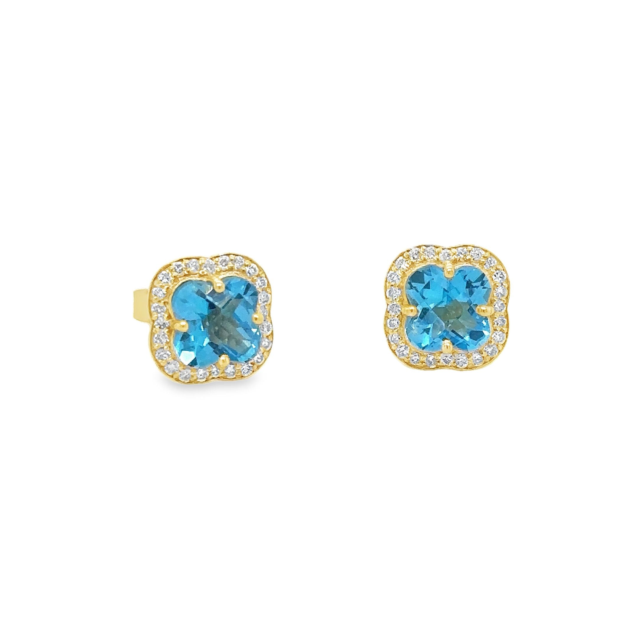 14Kt Yellow Gold Swiss Blue Topaz and Diamond Earrings, 2.89 CT