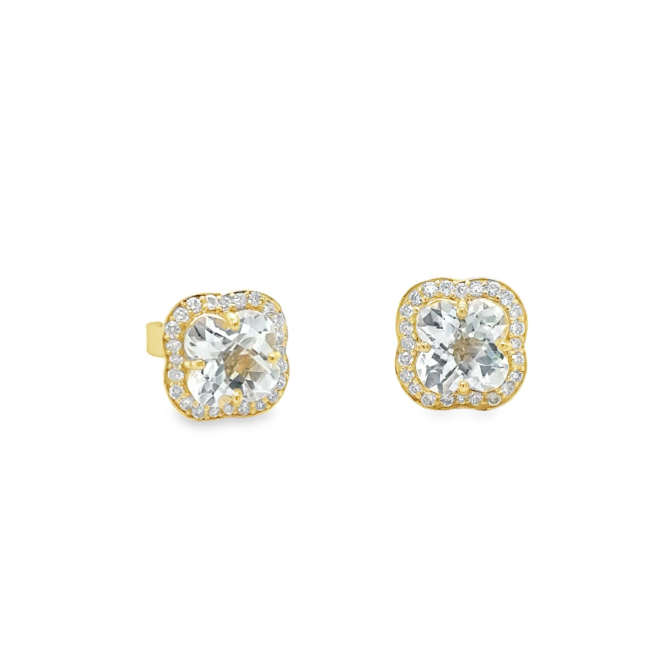 14Kt Yellow Gold Earrings with White Topaz and Diamonds, 2.89 CT