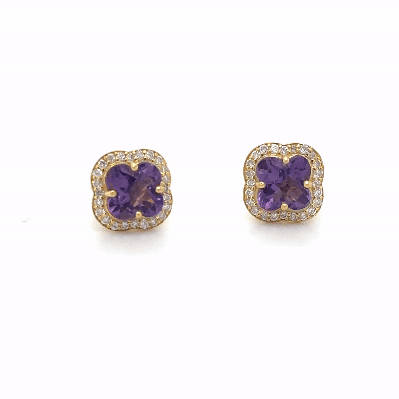 14Kt Yellow Gold Amethyst and Diamond Earrings, 2.38 CT
