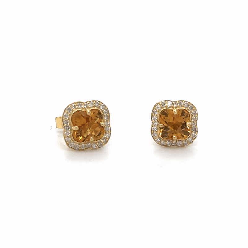 14Kt Yellow Gold Citrine and Diamond Earrings, 1.87 CT