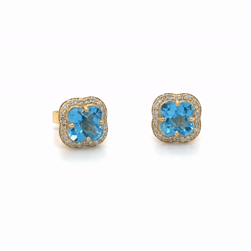 14Kt Yellow Gold Swiss Blue Topaz and Diamond Earrings, 2.89 CT