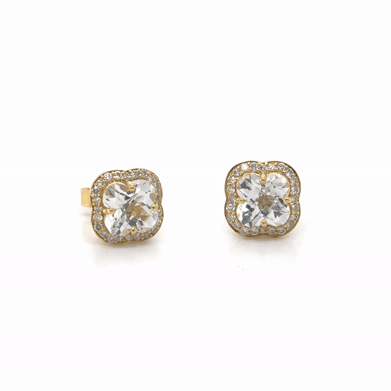 14Kt Yellow Gold Earrings with White Topaz and Diamonds, 2.89 CT