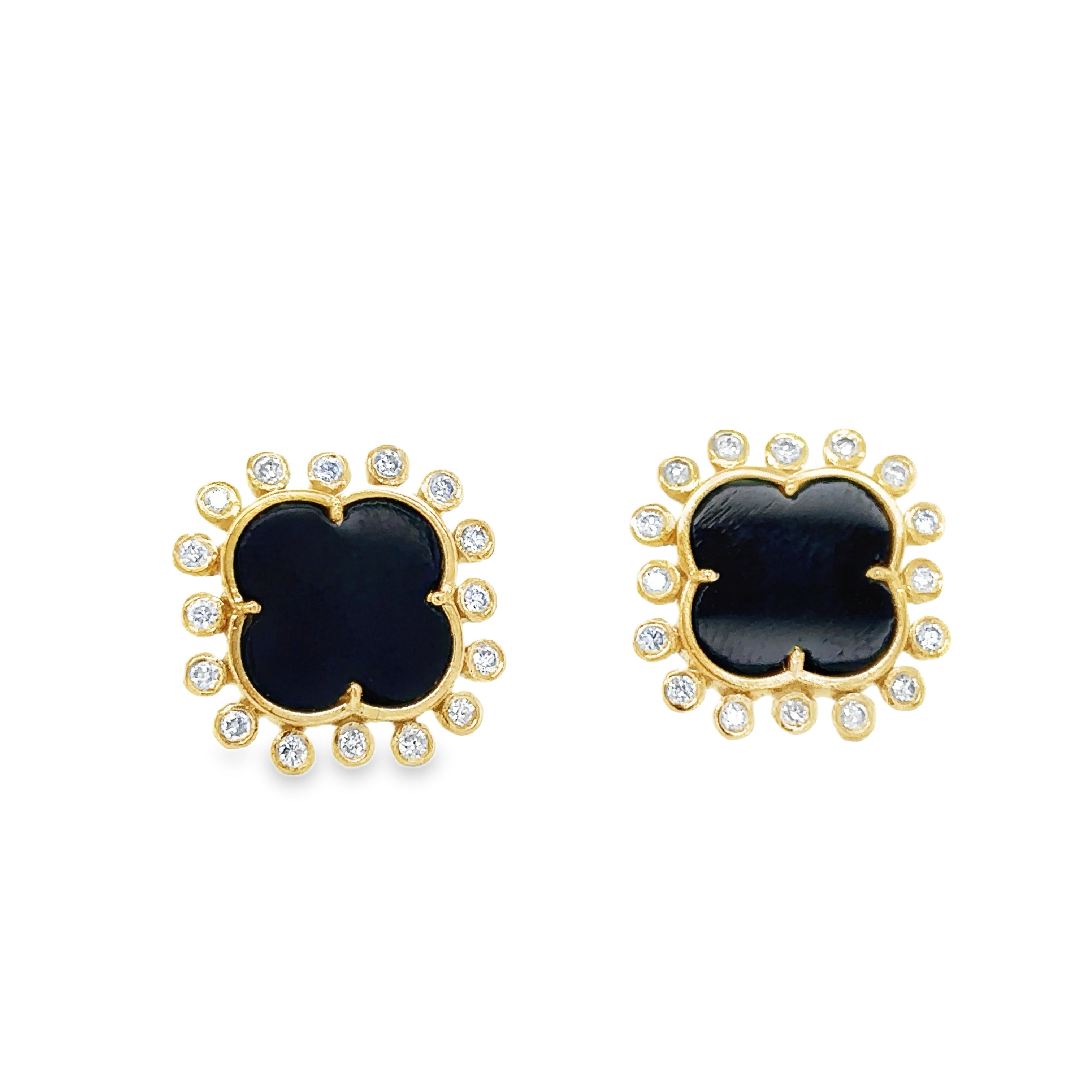 Pendiente Trébol Oro Amarillo De 14 Quilates Ónix Negro Y Diamantes 3.82 Ct.