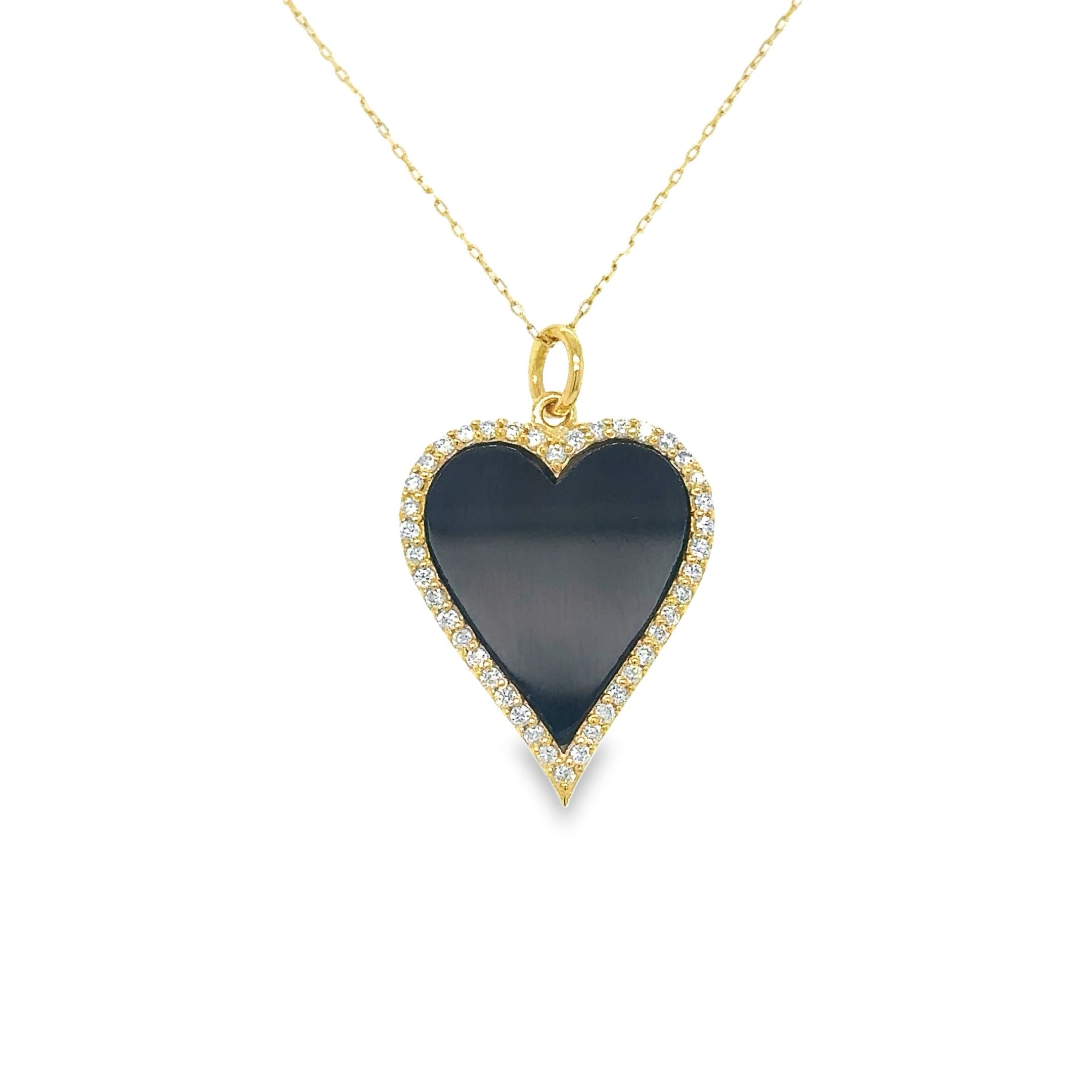 Colgante Corazón De Ónix Negro En Oro Amarillo De 14 Quilates Con Diamantes 3.62 Ct.