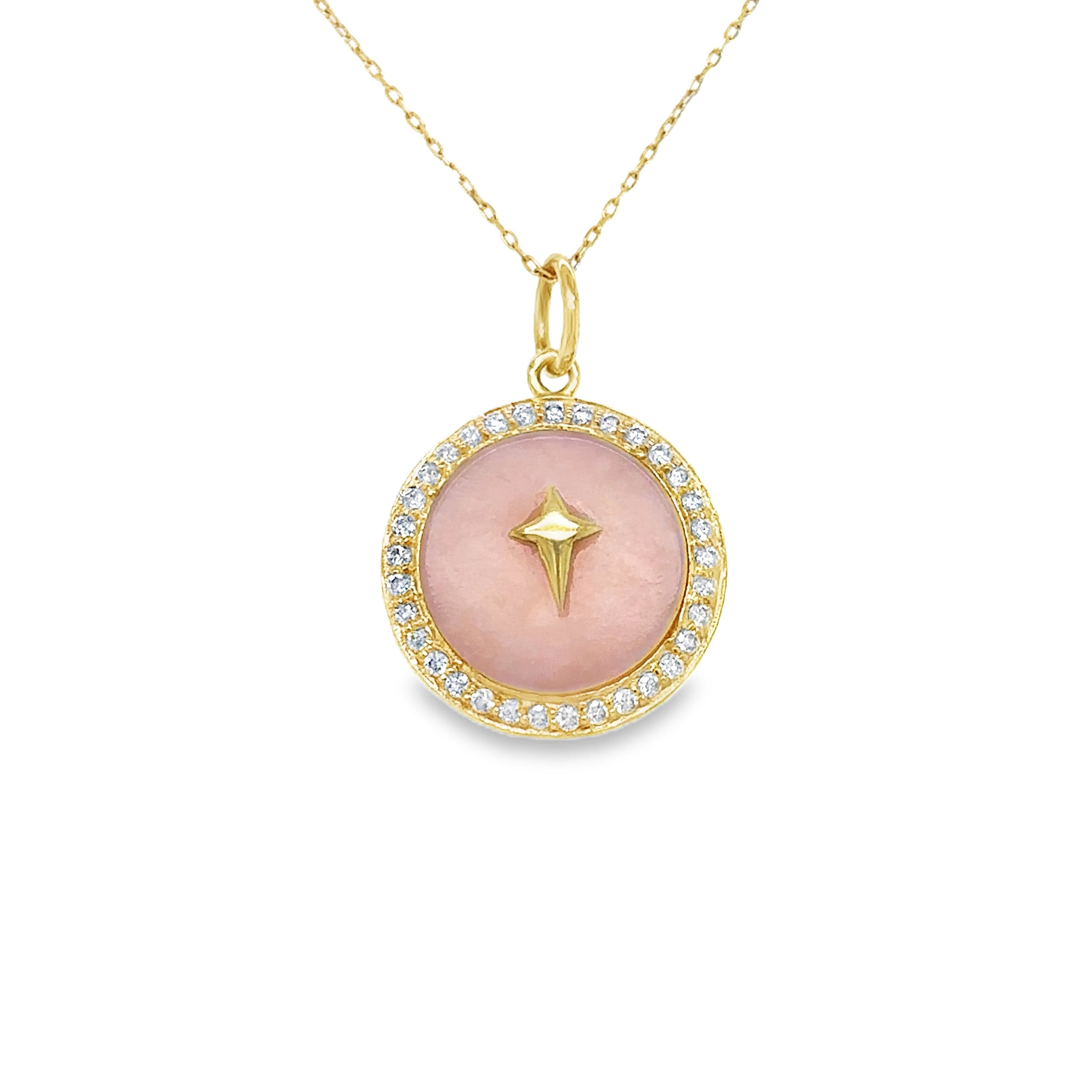 Colgante De Ópalo Rosa En Oro Amarillo De 14 Quilates Con Diamantes 2.55 Ct.