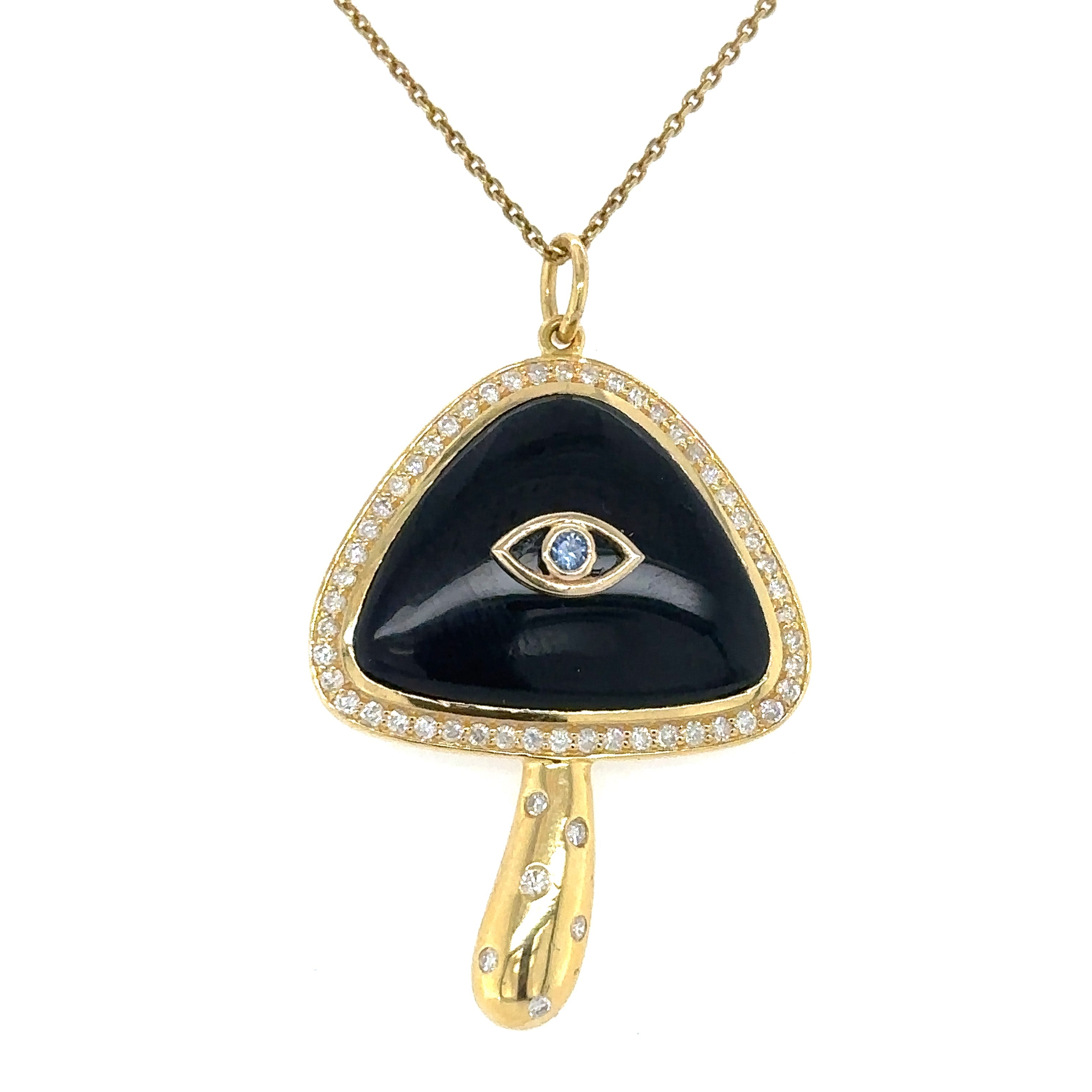 Colgante Hongo Ónix Negro Oro Amarillo De 14 Quilates Con Diamantes 11.19 Ct.